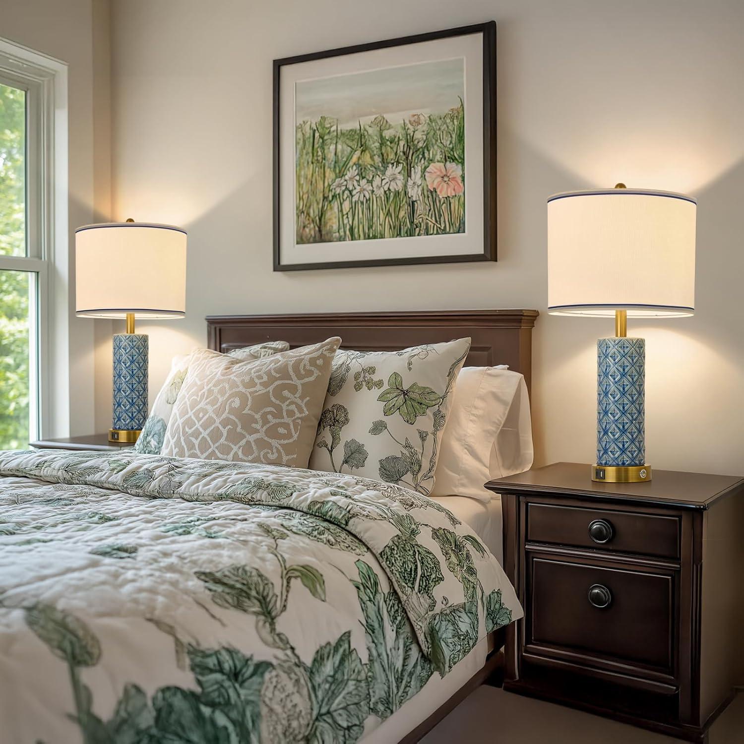 Juego de 2 Lámparas de Mesa Bdayanx Cerámica Azul Aqua 66 cm