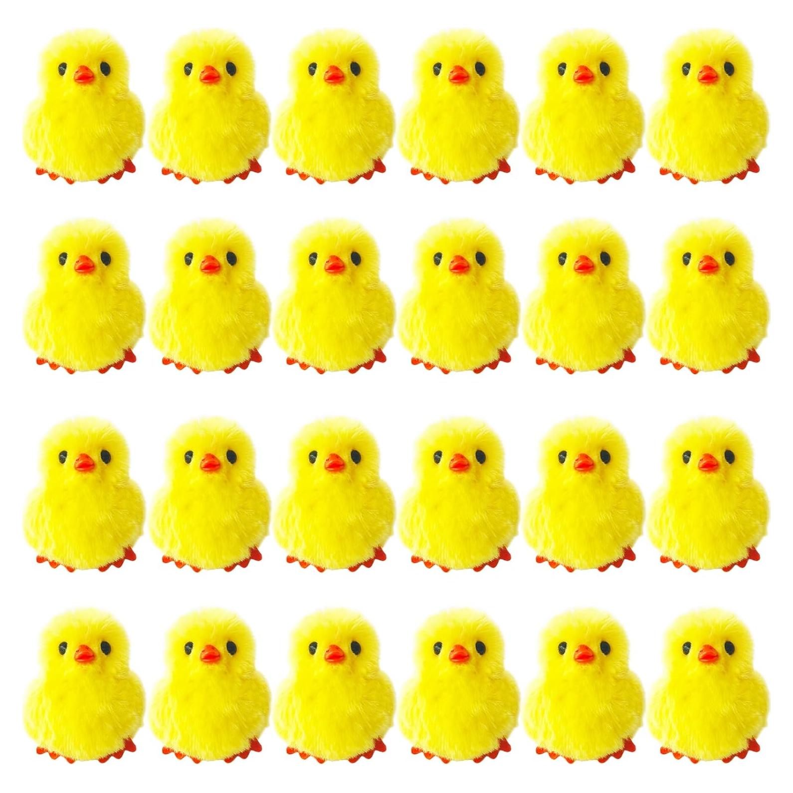 24 PCS Easter Fluffy Chicks,3.4 Inch Yellow Soft Plush Chicks Figurines,Realistic Plush Farm Chick Mini Ornaments Stuffed Animal for Easter,Party Favors,Gift Bag Filler
