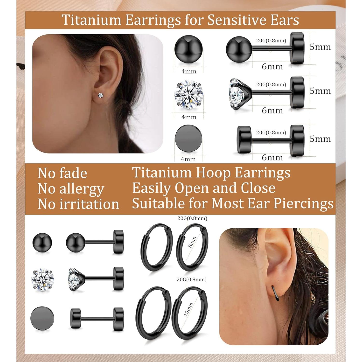 Pendientes de Titanio Staligue 5 Pares Hipoalergénicos para Mujeres