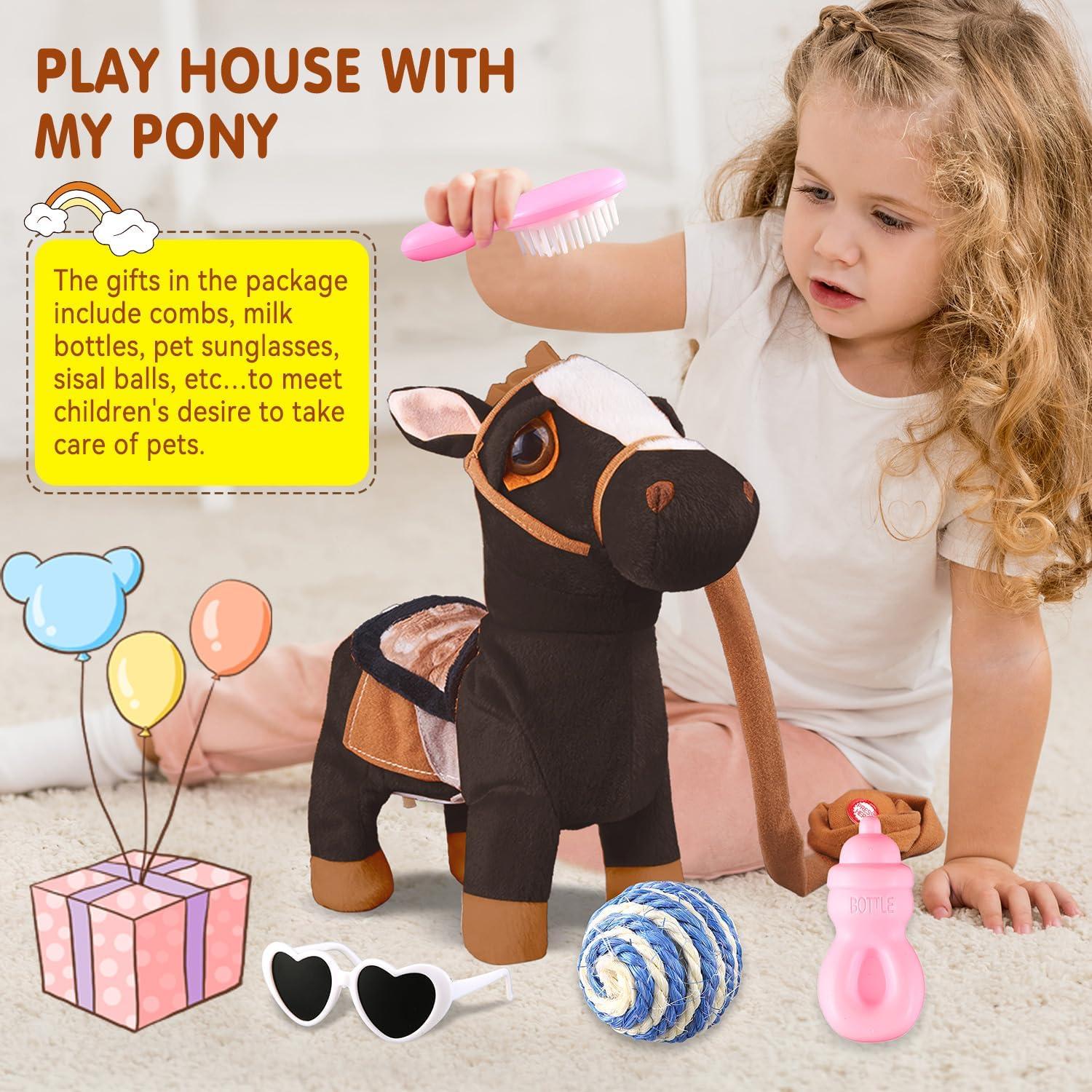 Pony de Peluche Interactivo Negro WANGLIANJIN 25,9 cm