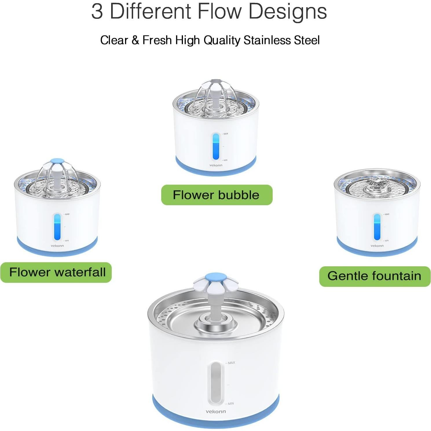 Fuente de Agua para Gatos y Perros Vekonn 2.4L Acero Inoxidable LED