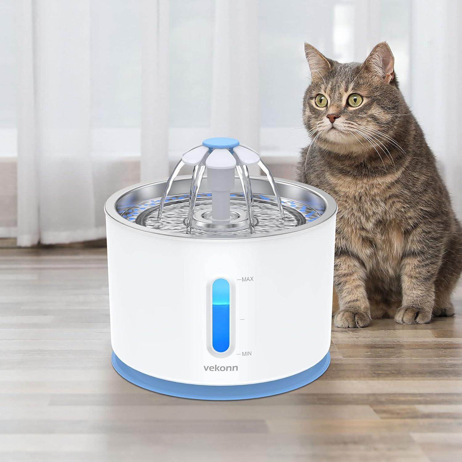 Fuente de Agua para Gatos y Perros Vekonn 2.4L Acero Inoxidable LED