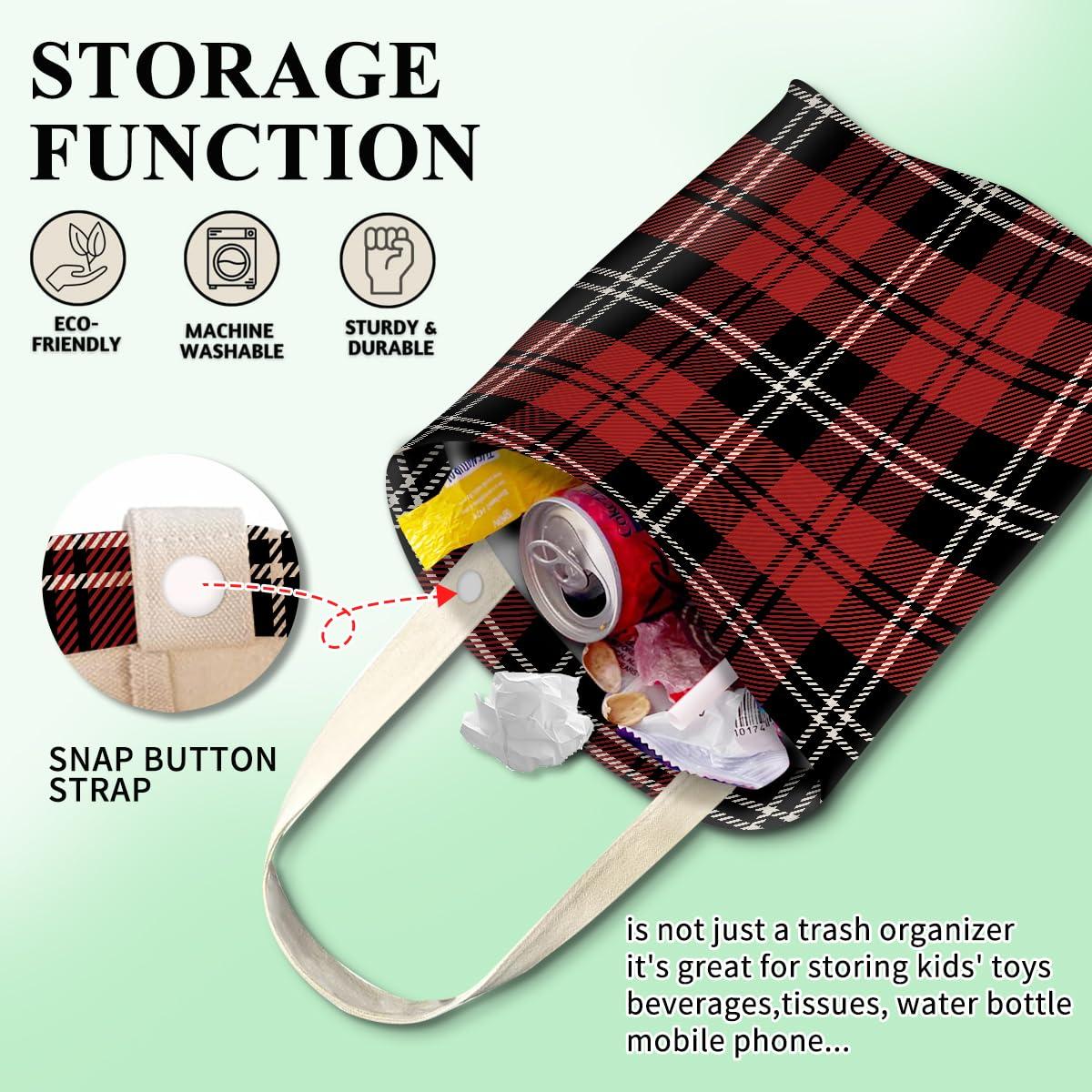 Basurero Colgante para Auto ABUIFDK Cuadrícula Negra y Roja