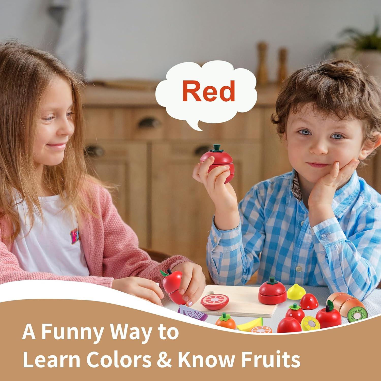 WHOHOLL Juguete de Comida de Madera 19 Piezas para Niños