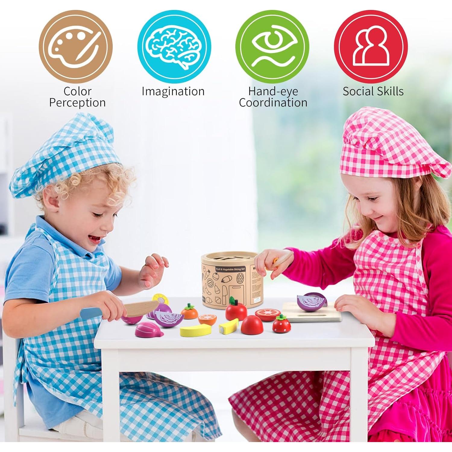 WHOHOLL Juguete de Comida de Madera 19 Piezas para Niños