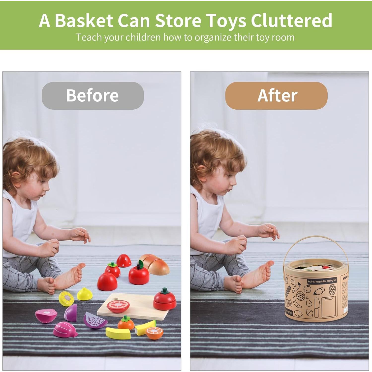 WHOHOLL Juguete de Comida de Madera 19 Piezas para Niños