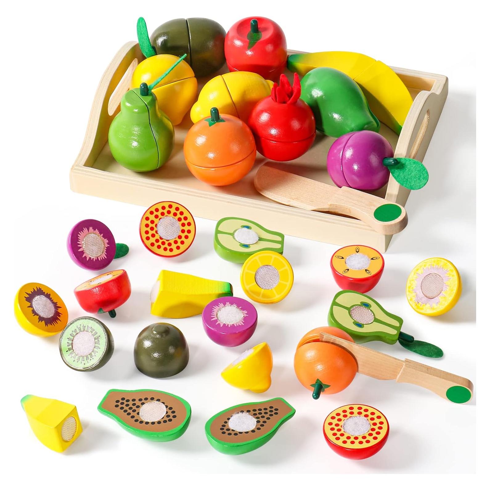 Juego de Comida de Madera XQ para Niños 2-4 Años Cortando Frutas