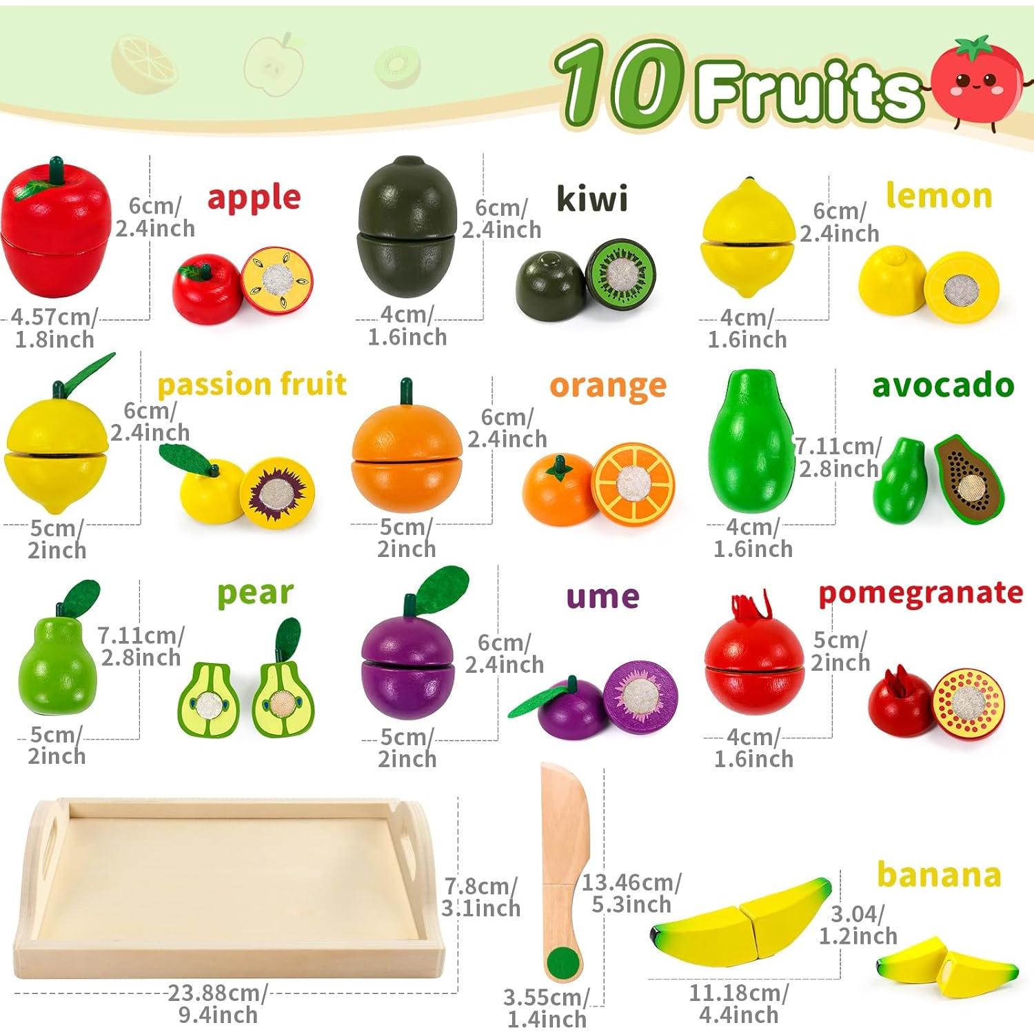 Juego de Comida de Madera XQ para Niños 2-4 Años Cortando Frutas
