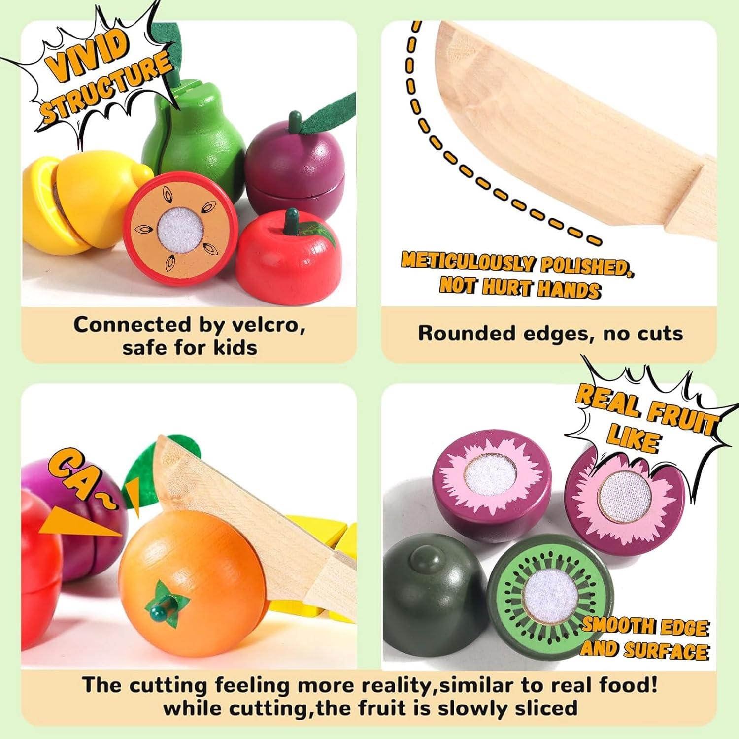 Juego de Comida de Madera XQ para Niños 2-4 Años Cortando Frutas