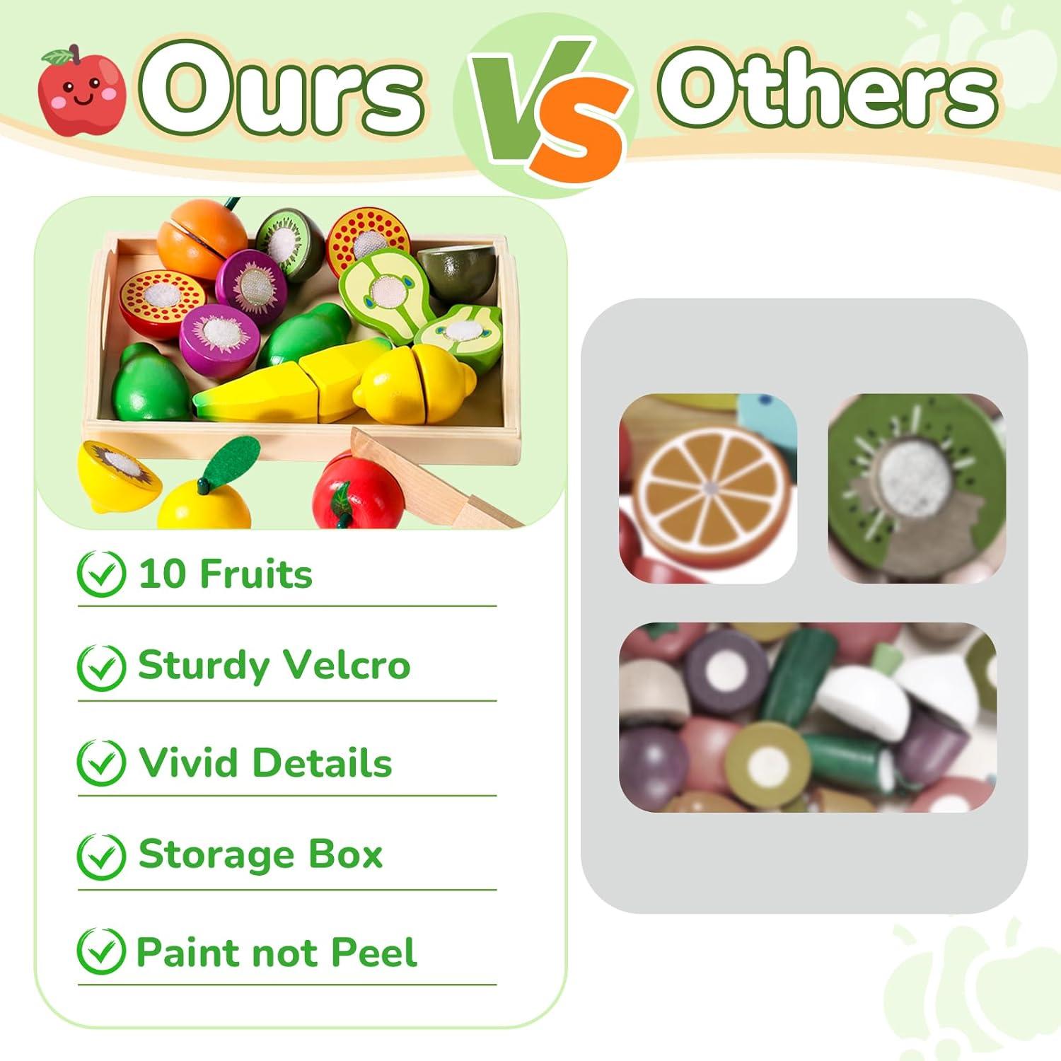 Juego de Comida de Madera XQ para Niños 2-4 Años Cortando Frutas