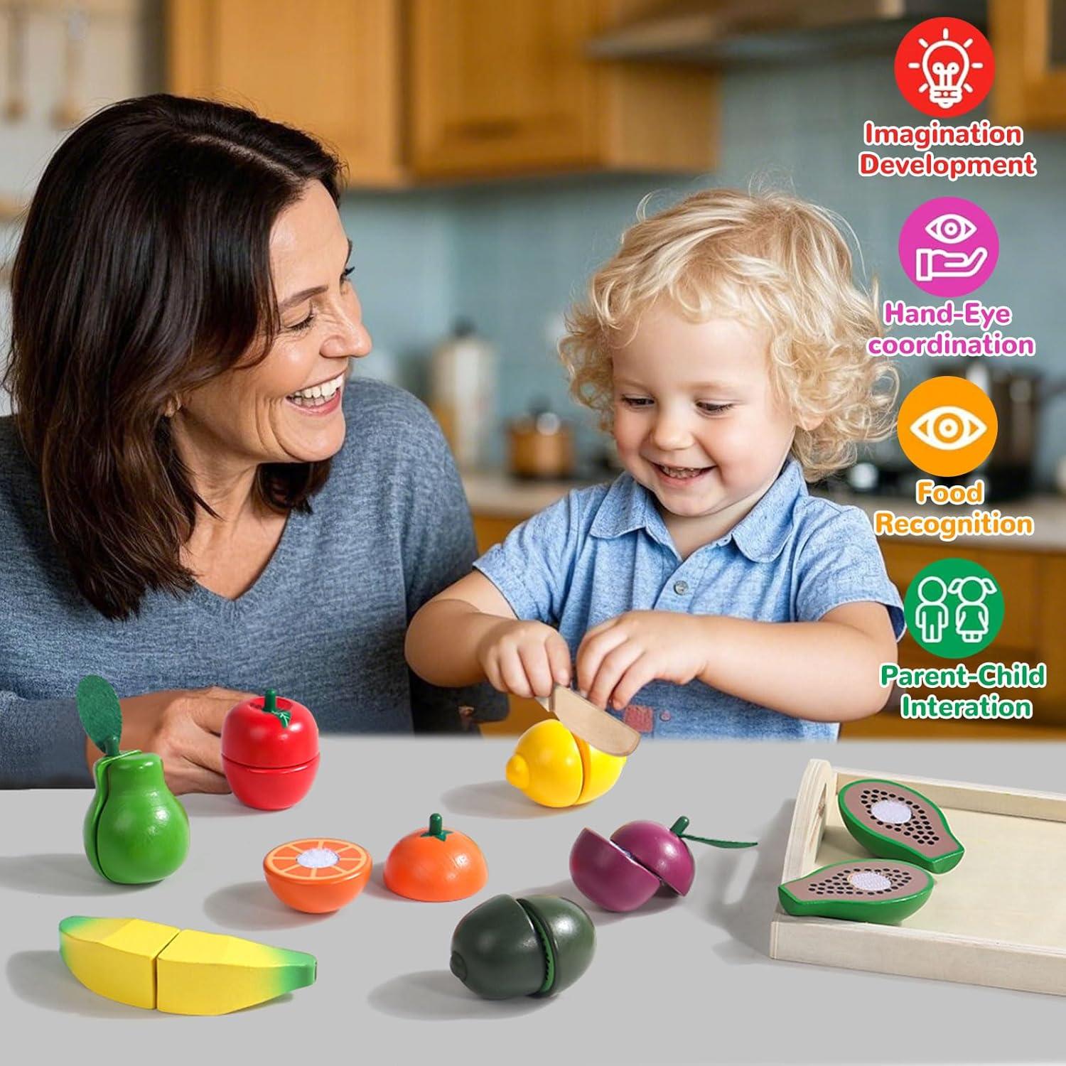 Juego de Comida de Madera XQ para Niños 2-4 Años Cortando Frutas