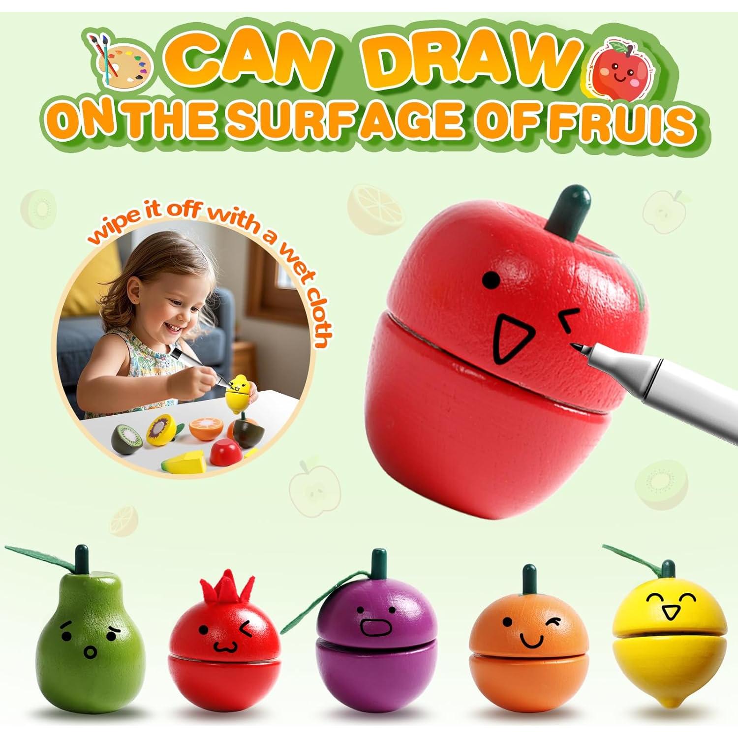 Juego de Comida de Madera XQ para Niños 2-4 Años Cortando Frutas