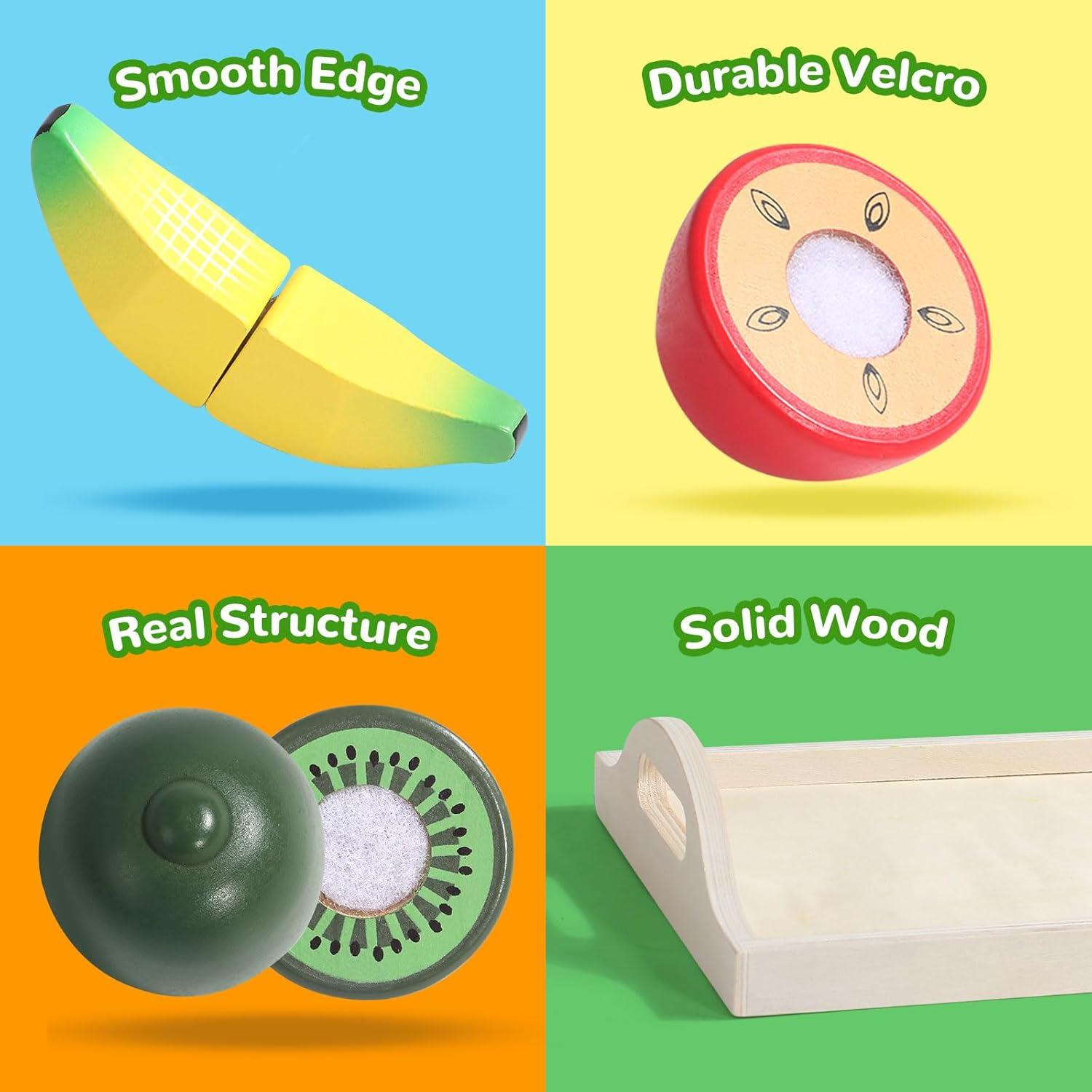 Juego de Comida de Madera XQ para Niños 2-4 Años Cortando Frutas