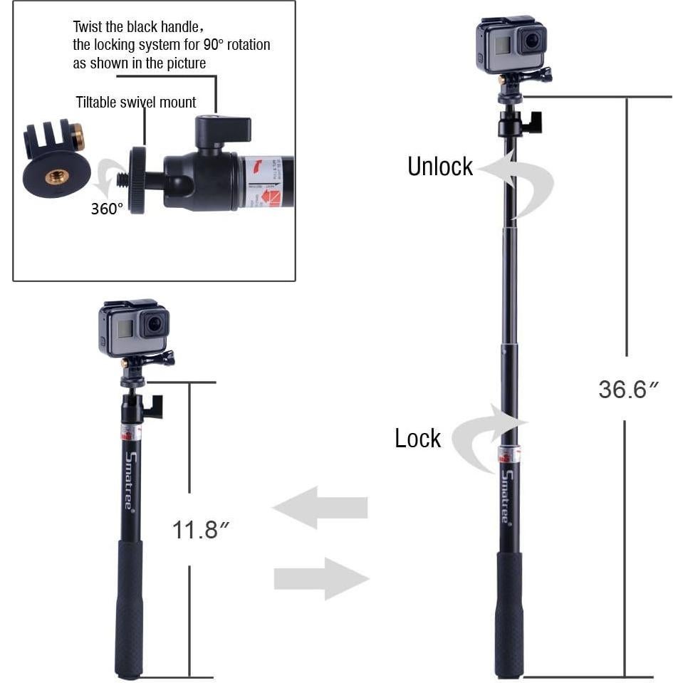 Selfie Stick Extensible Smatree 30-93 cm para GoPro e Insta360