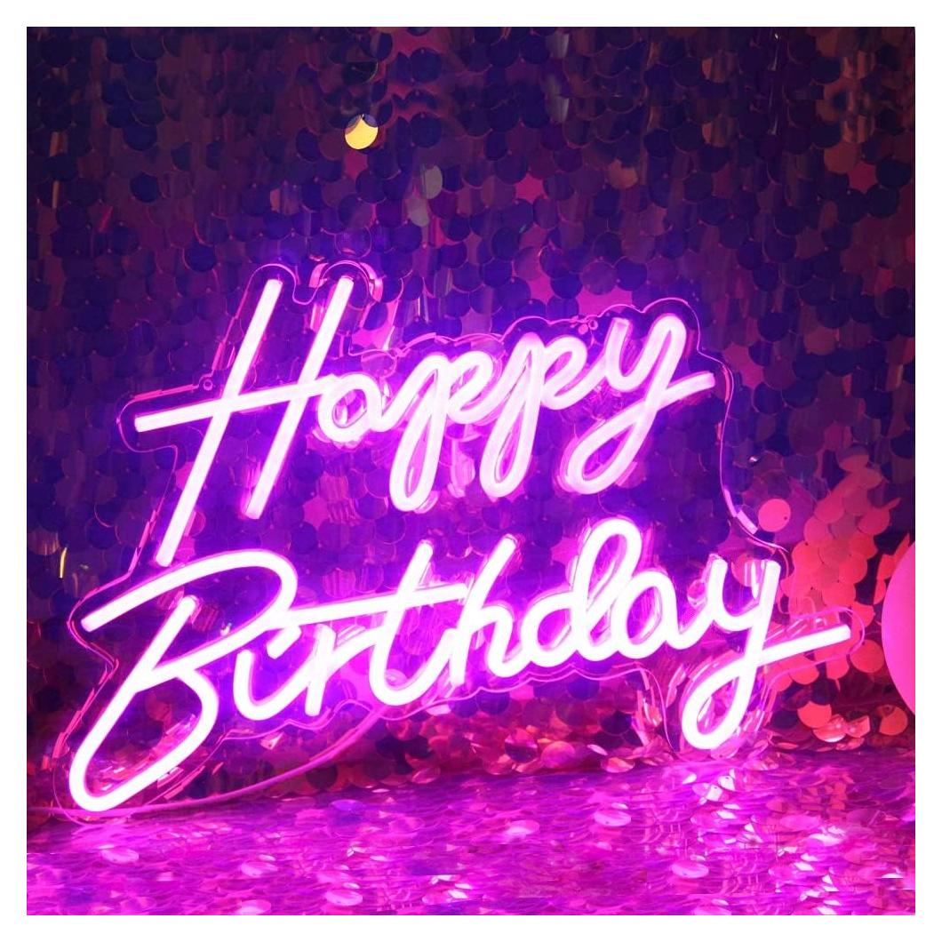 Luz de Noche Neón Feliz Cumpleaños DAKABUKA Rosa 42x31cm USB