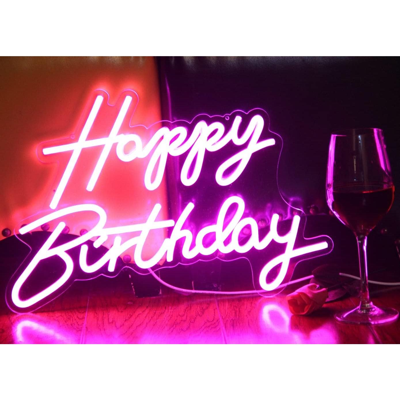 Luz de Noche Neón Feliz Cumpleaños DAKABUKA Rosa 42x31cm USB