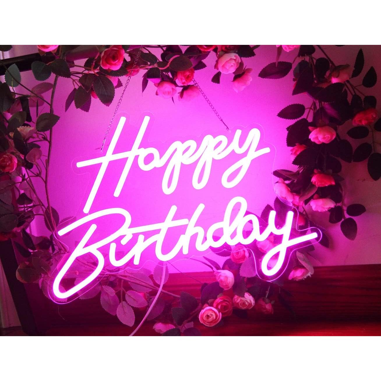 Luz de Noche Neón Feliz Cumpleaños DAKABUKA Rosa 42x31cm USB