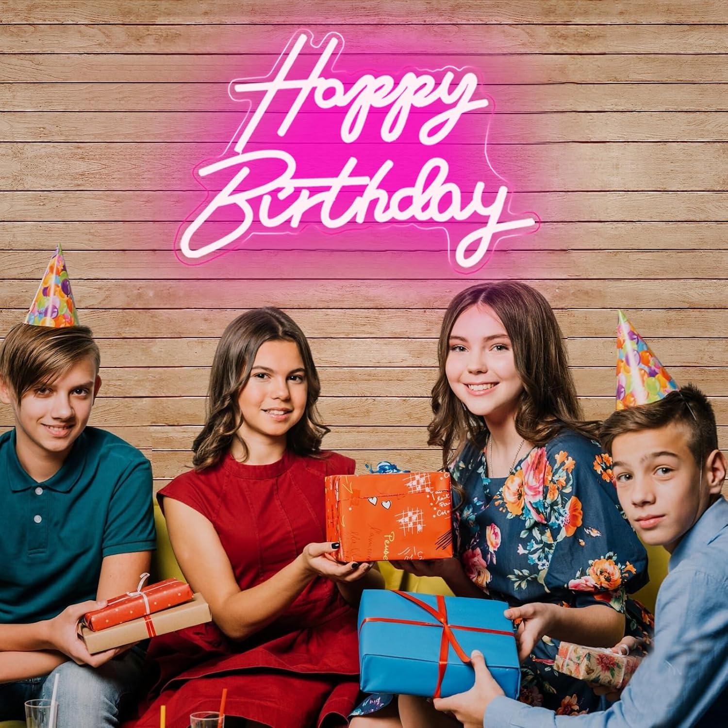 Luz de Noche Neón Feliz Cumpleaños DAKABUKA Rosa 42x31cm USB