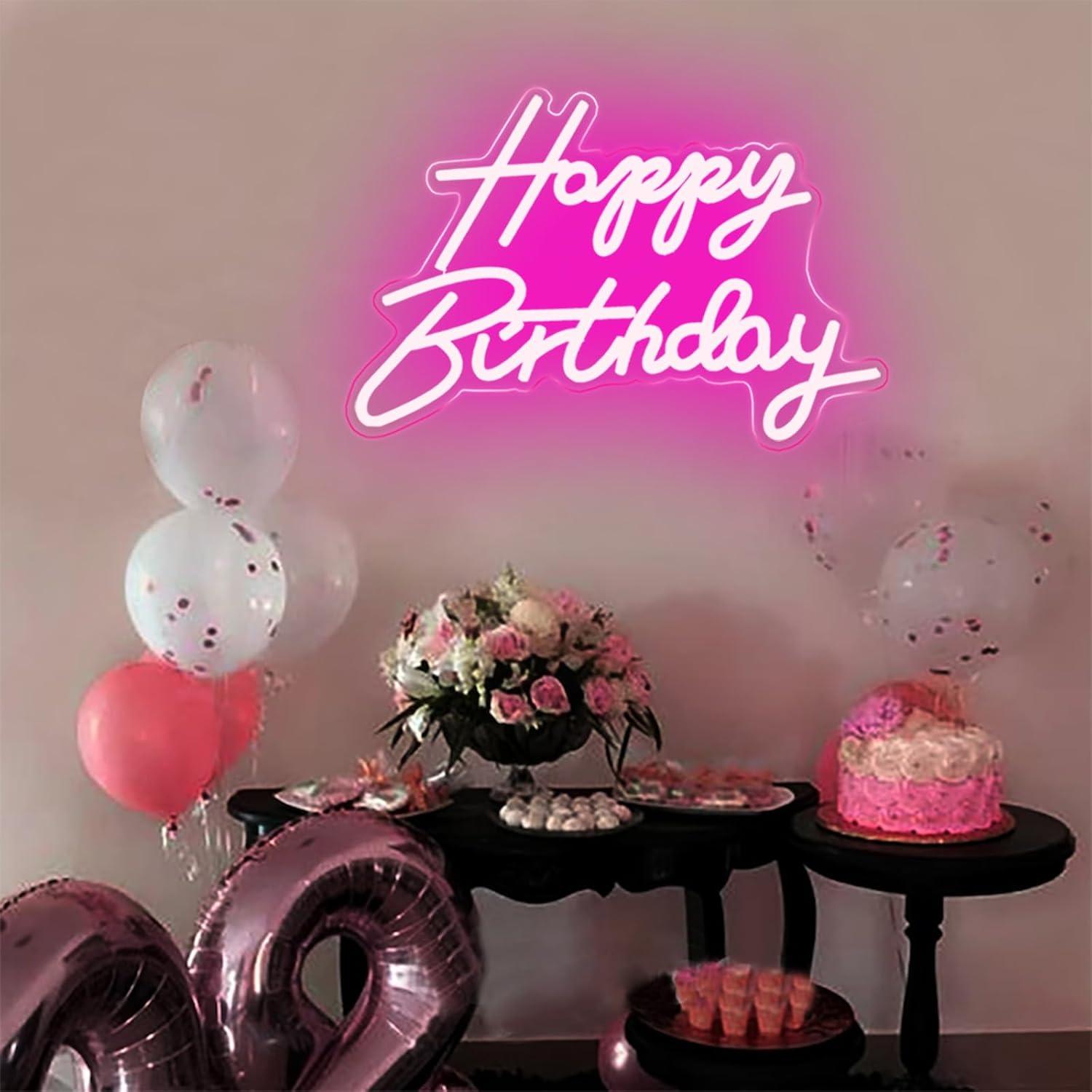 Luz de Noche Neón Feliz Cumpleaños DAKABUKA Rosa 42x31cm USB