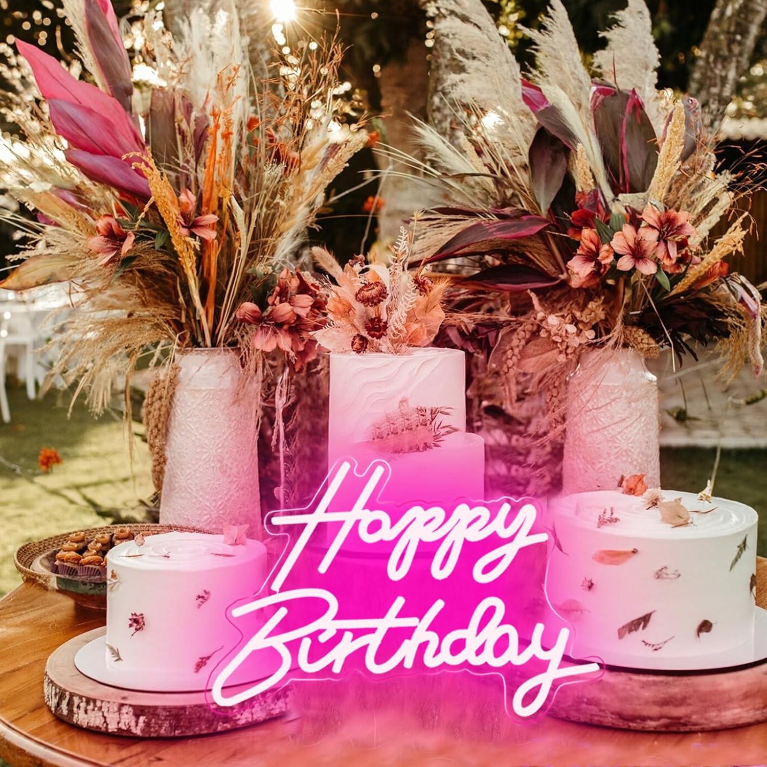 Luz de Noche Neón Feliz Cumpleaños DAKABUKA Rosa 42x31cm USB