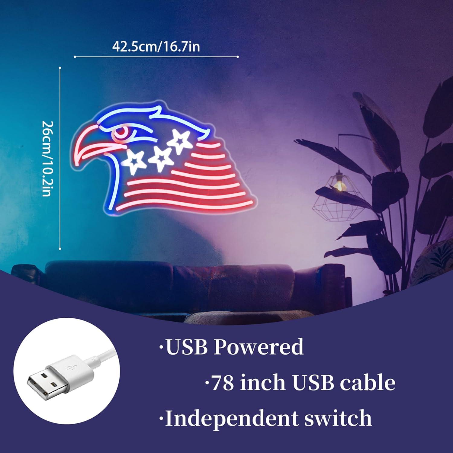 Luz de neón LED Whfobfe Águila Americana para decoración