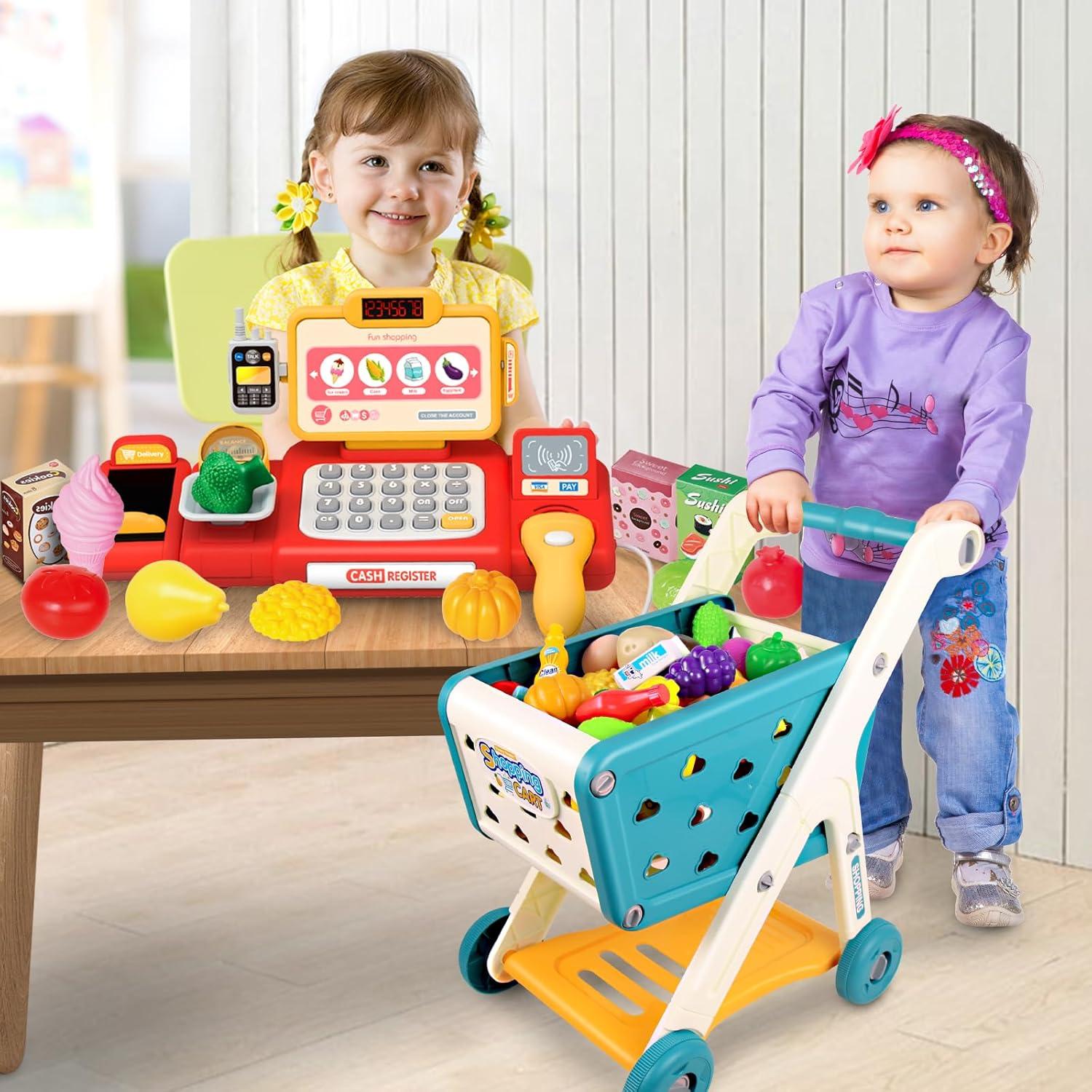 Carrito de Compras Yalujumb con Registradora y Comida 80 PCS