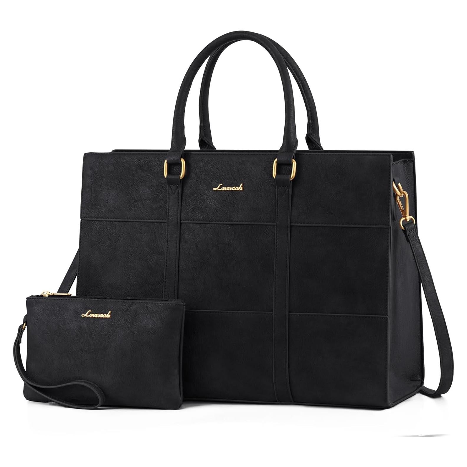 Bolsa Tote para Portátil LOVEVOOK 15.6" Cuero Negro Profesional