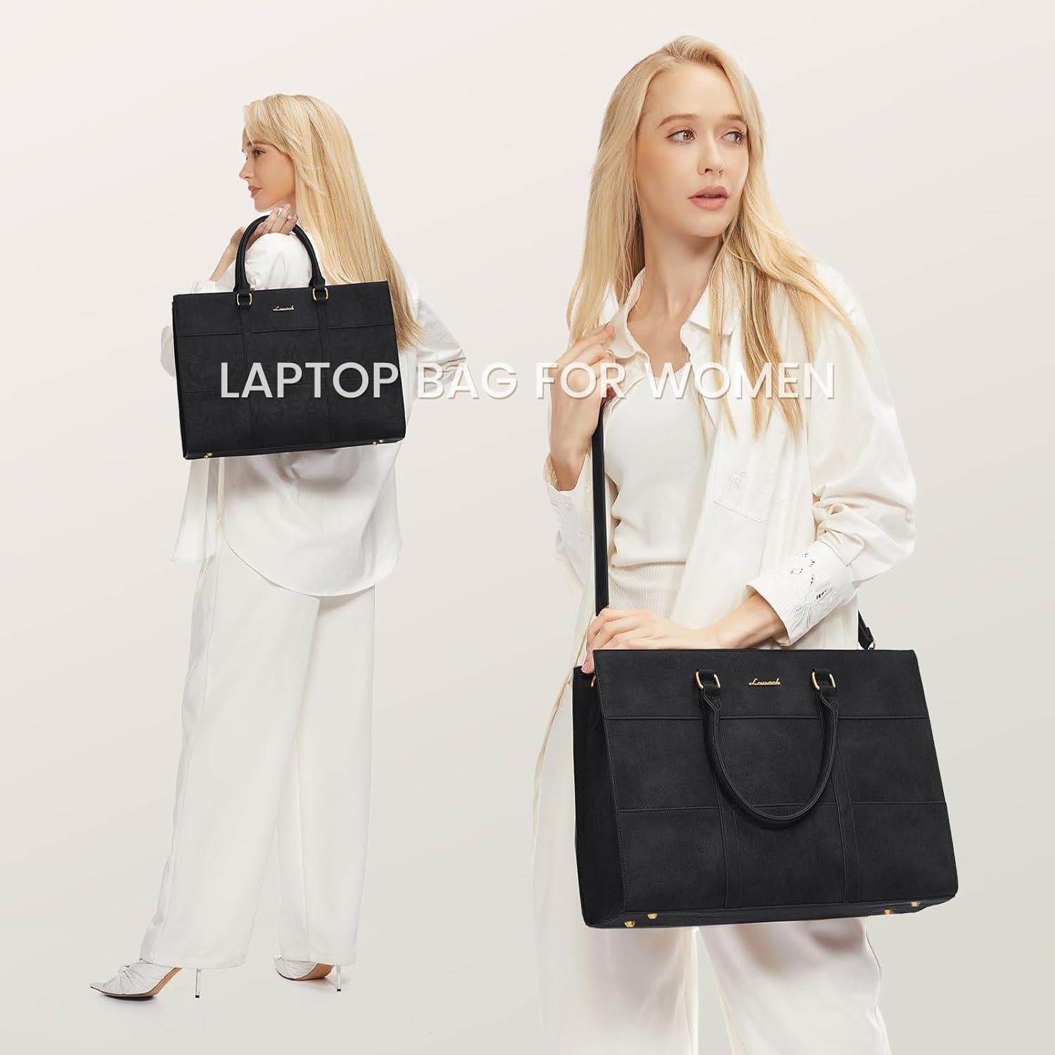 Bolsa Tote para Portátil LOVEVOOK 15.6" Cuero Negro Profesional