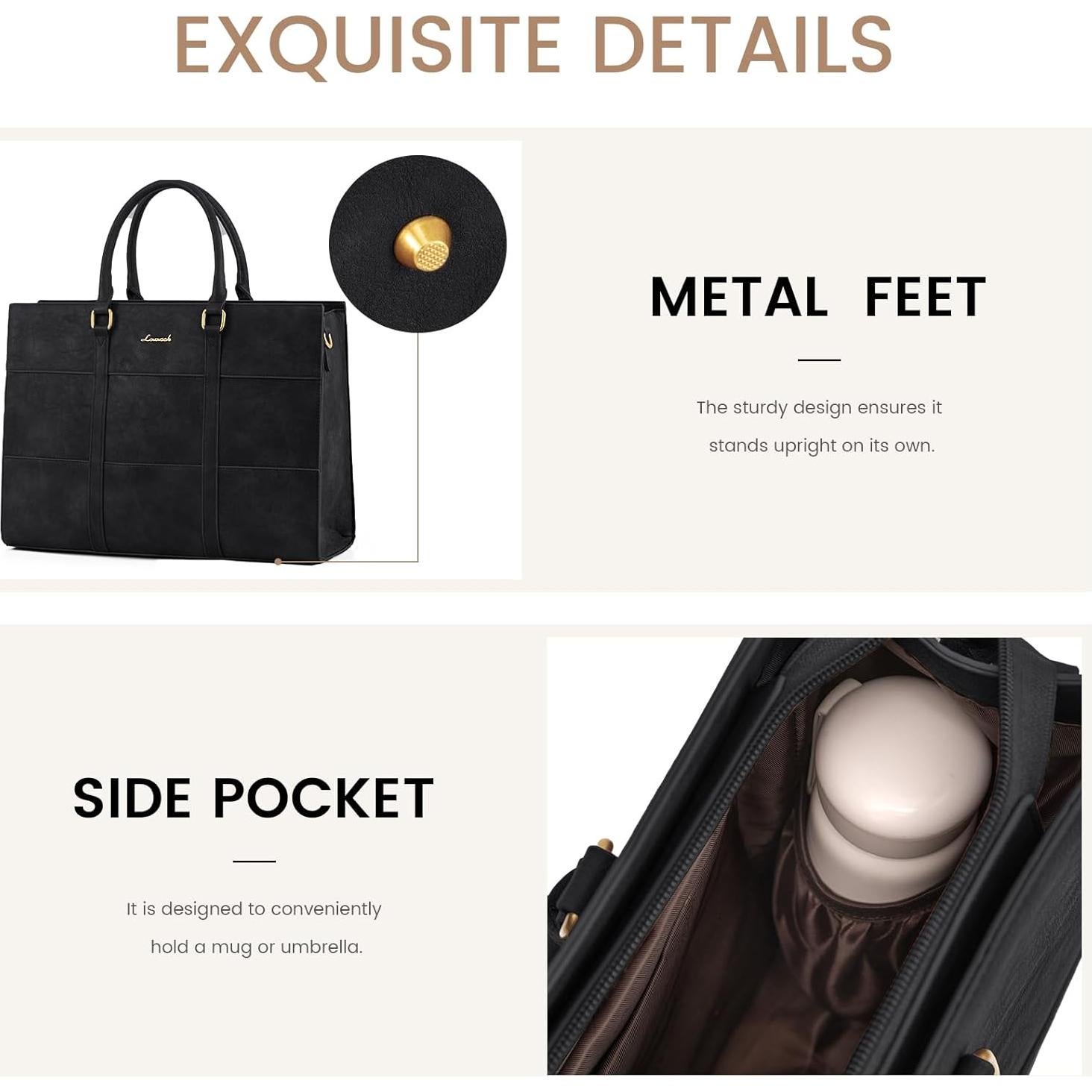 Bolsa Tote para Portátil LOVEVOOK 15.6" Cuero Negro Profesional