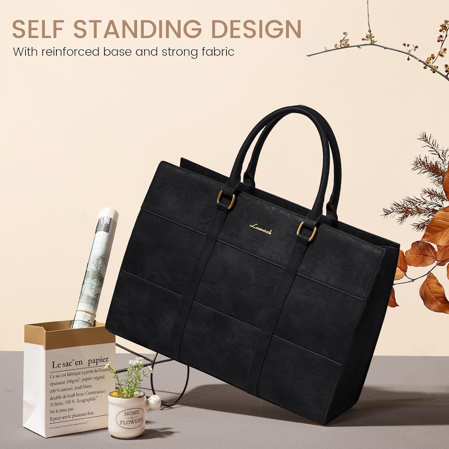 Bolsa Tote para Portátil LOVEVOOK 15.6" Cuero Negro Profesional