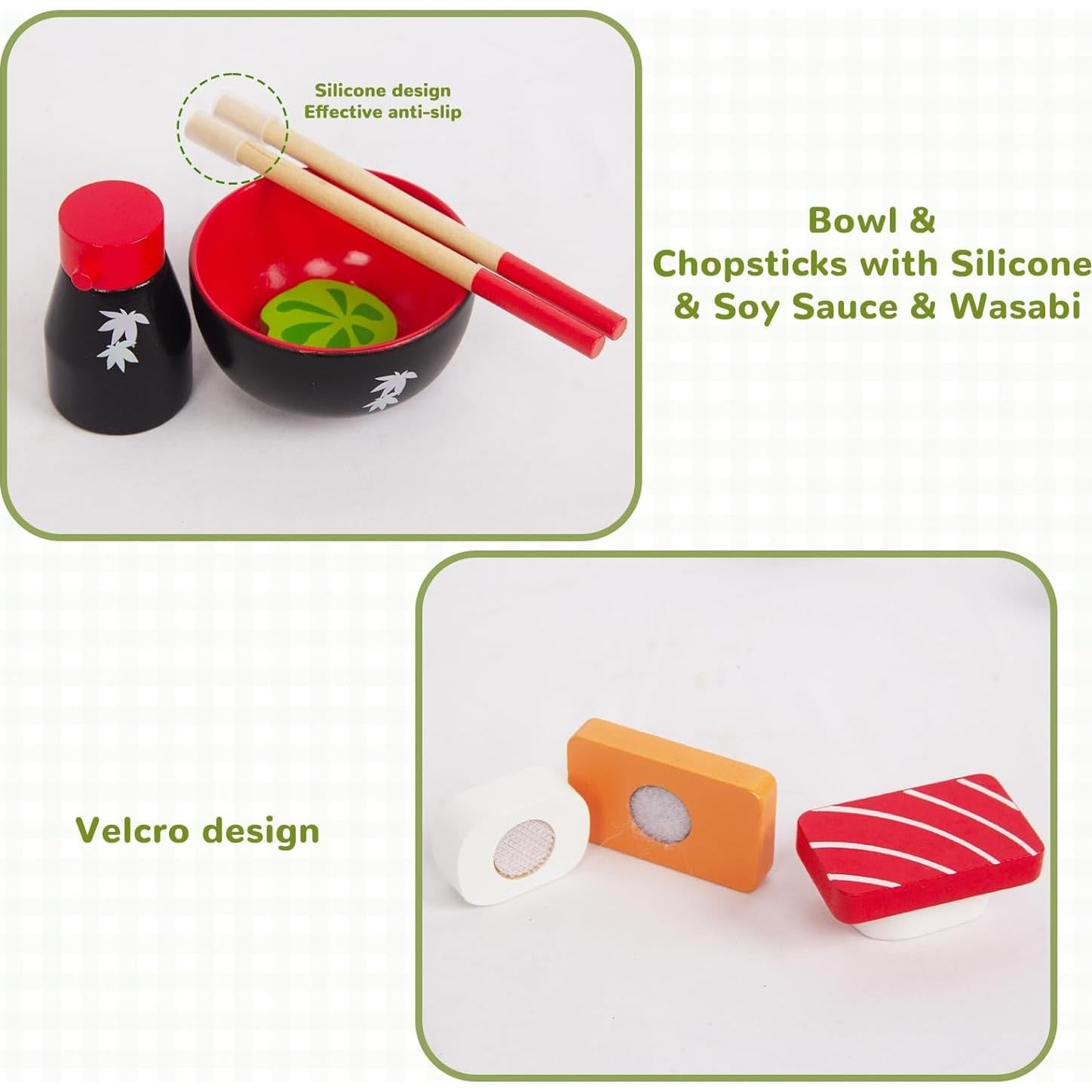 Juego de Comida de Sushi de Madera WoodenEdu 25,4 cm