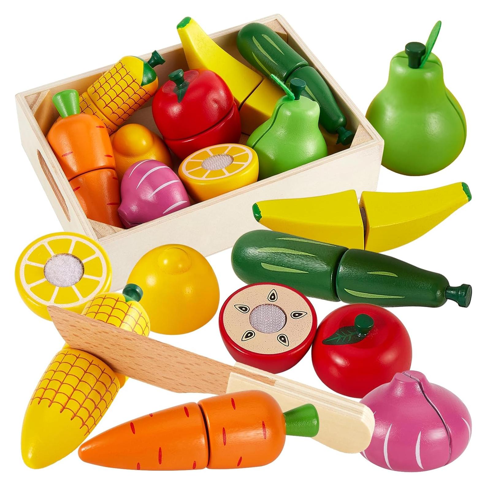 HERSITY Juego de Comida de Madera Frutas y Verduras 18+ Meses