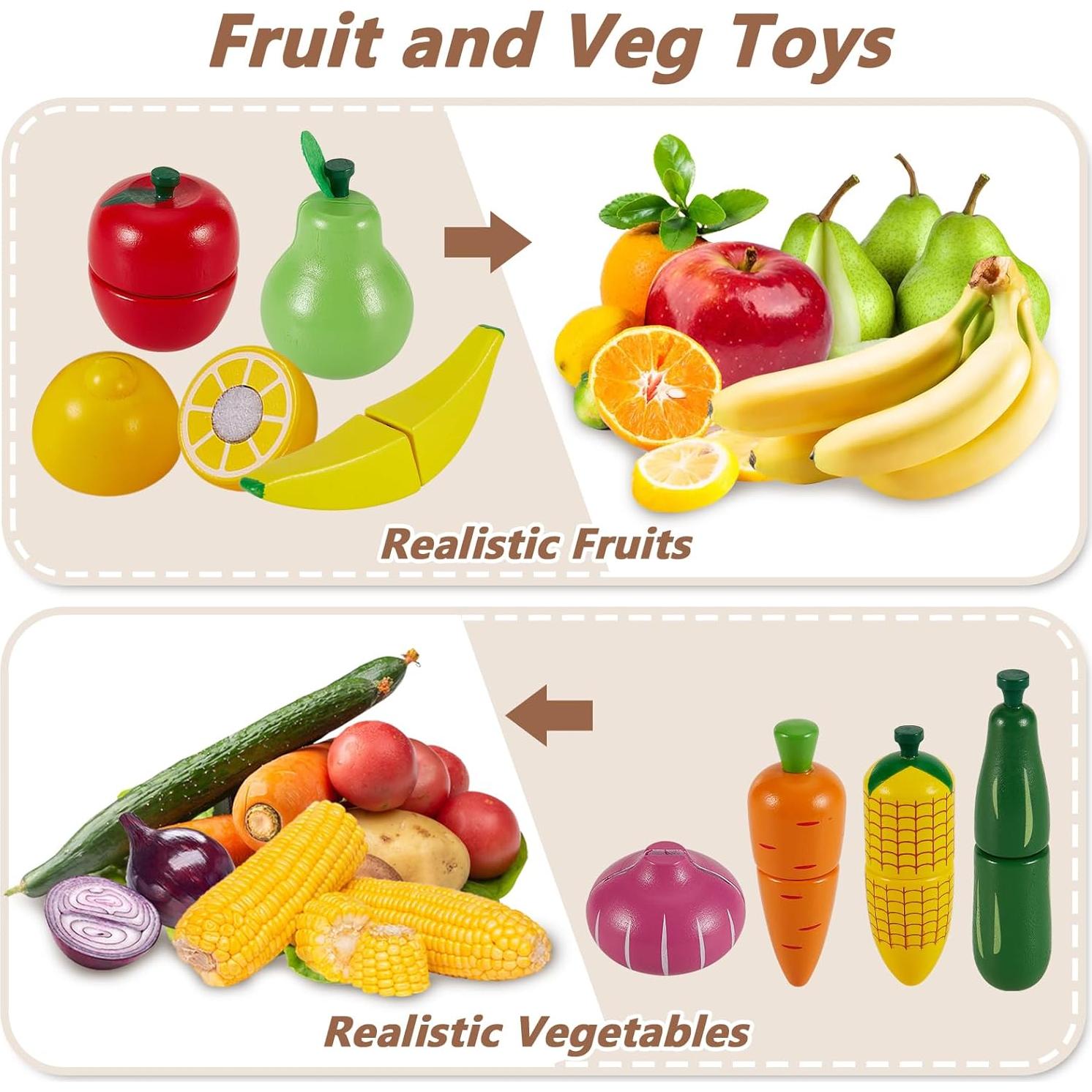 HERSITY Juego de Comida de Madera Frutas y Verduras 18+ Meses