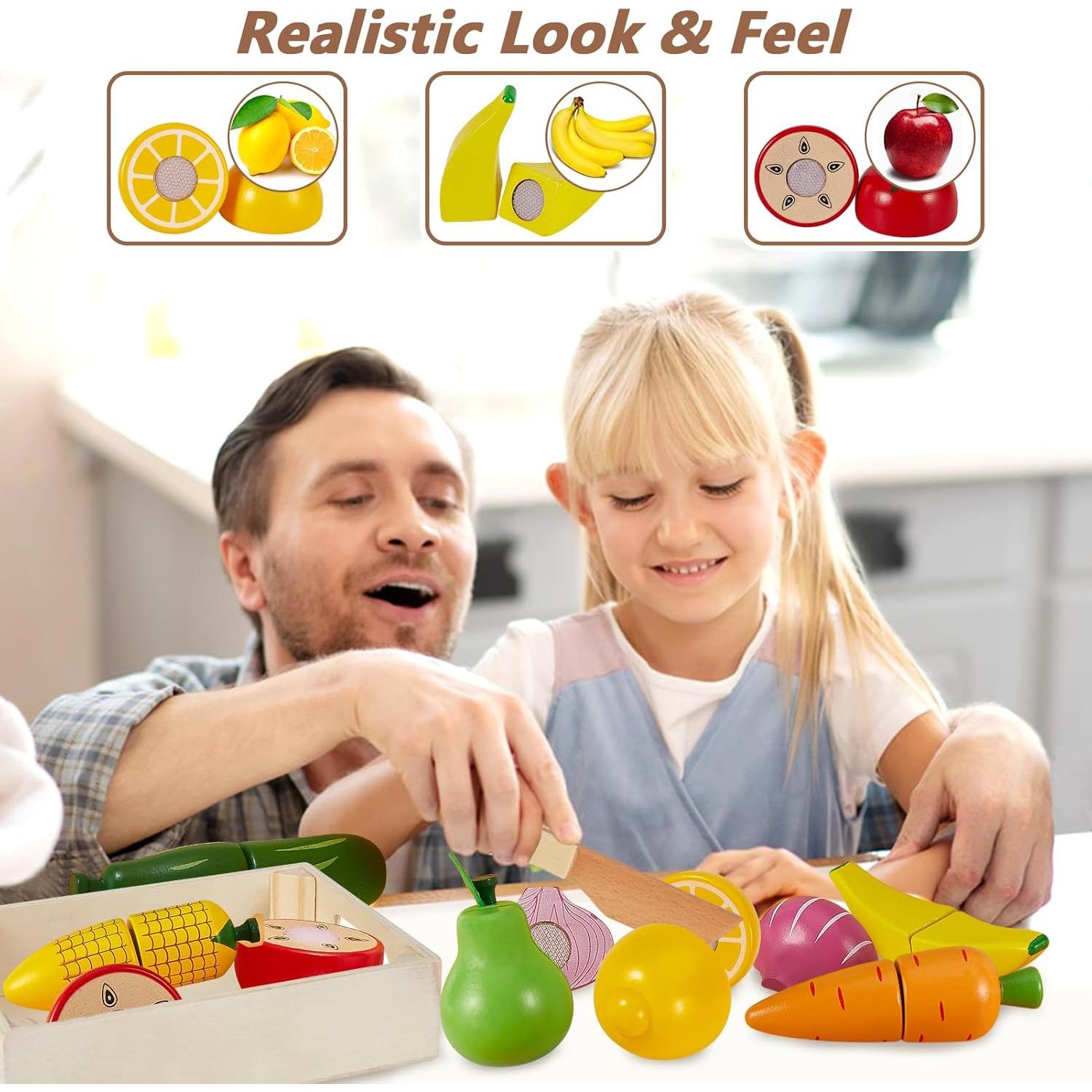 HERSITY Juego de Comida de Madera Frutas y Verduras 18+ Meses