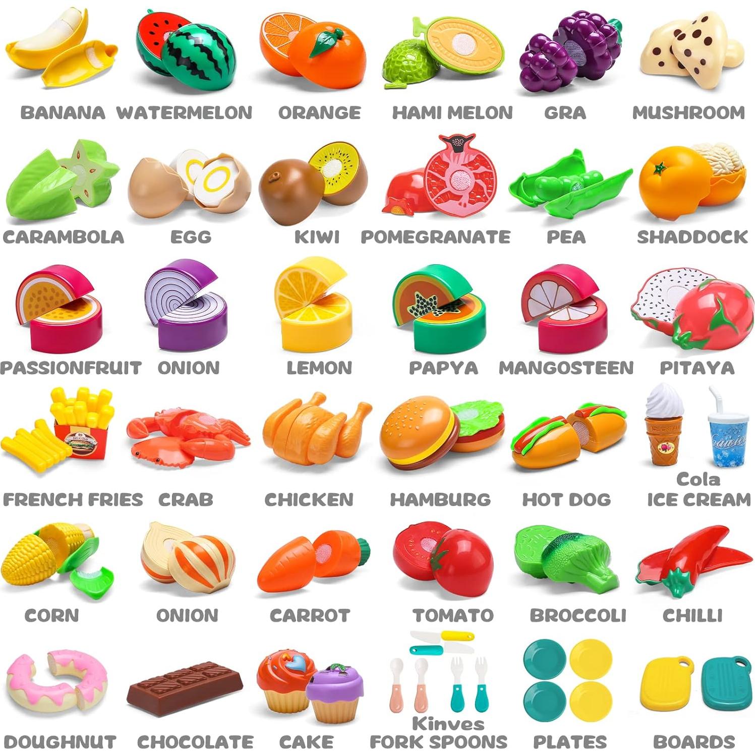 Juego de Comida de Corte 100 PCS Cawiew para Niños