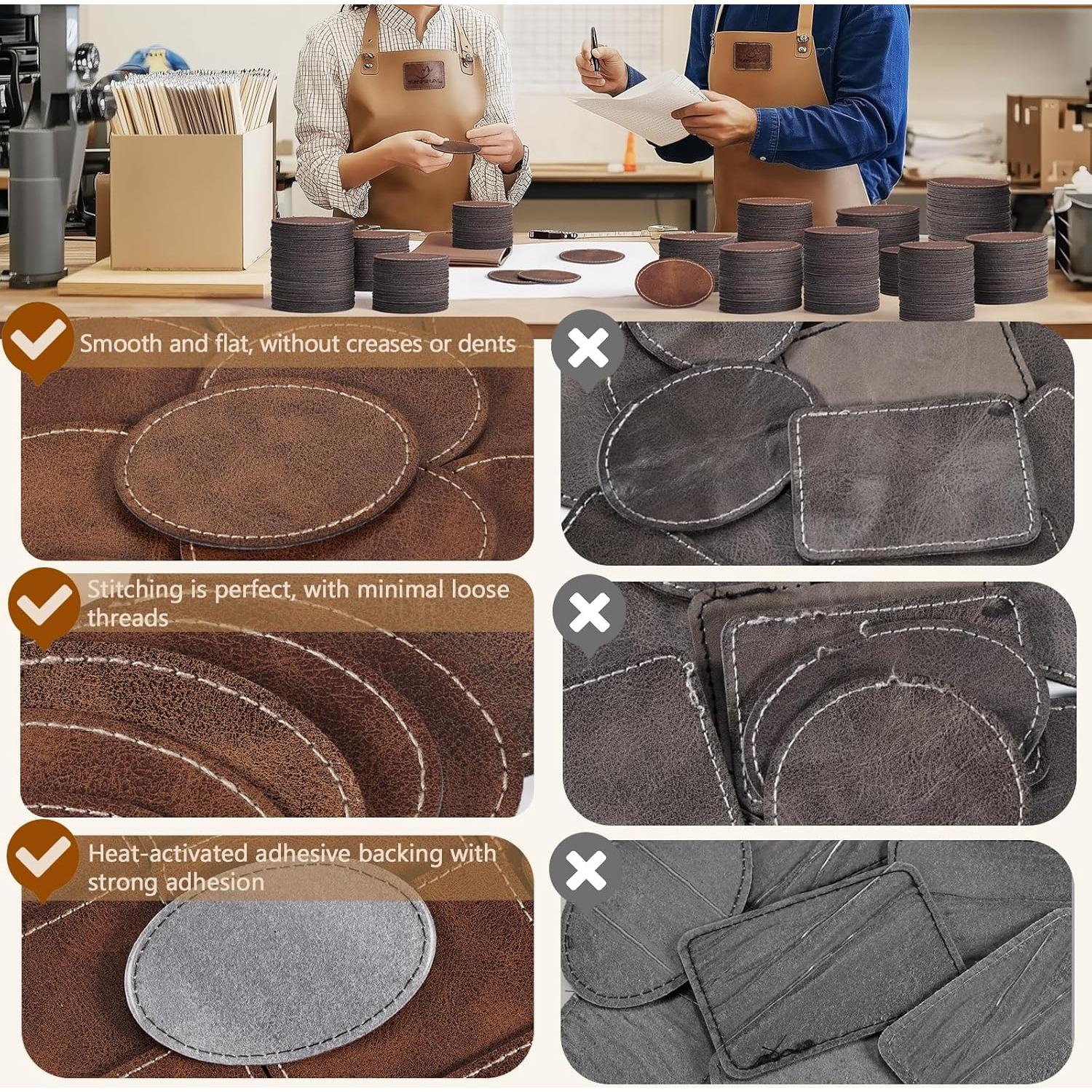 Paquete de 40 Parches Ovalados de Cuero Sintético MAPRIAL 7.6x5.1cm