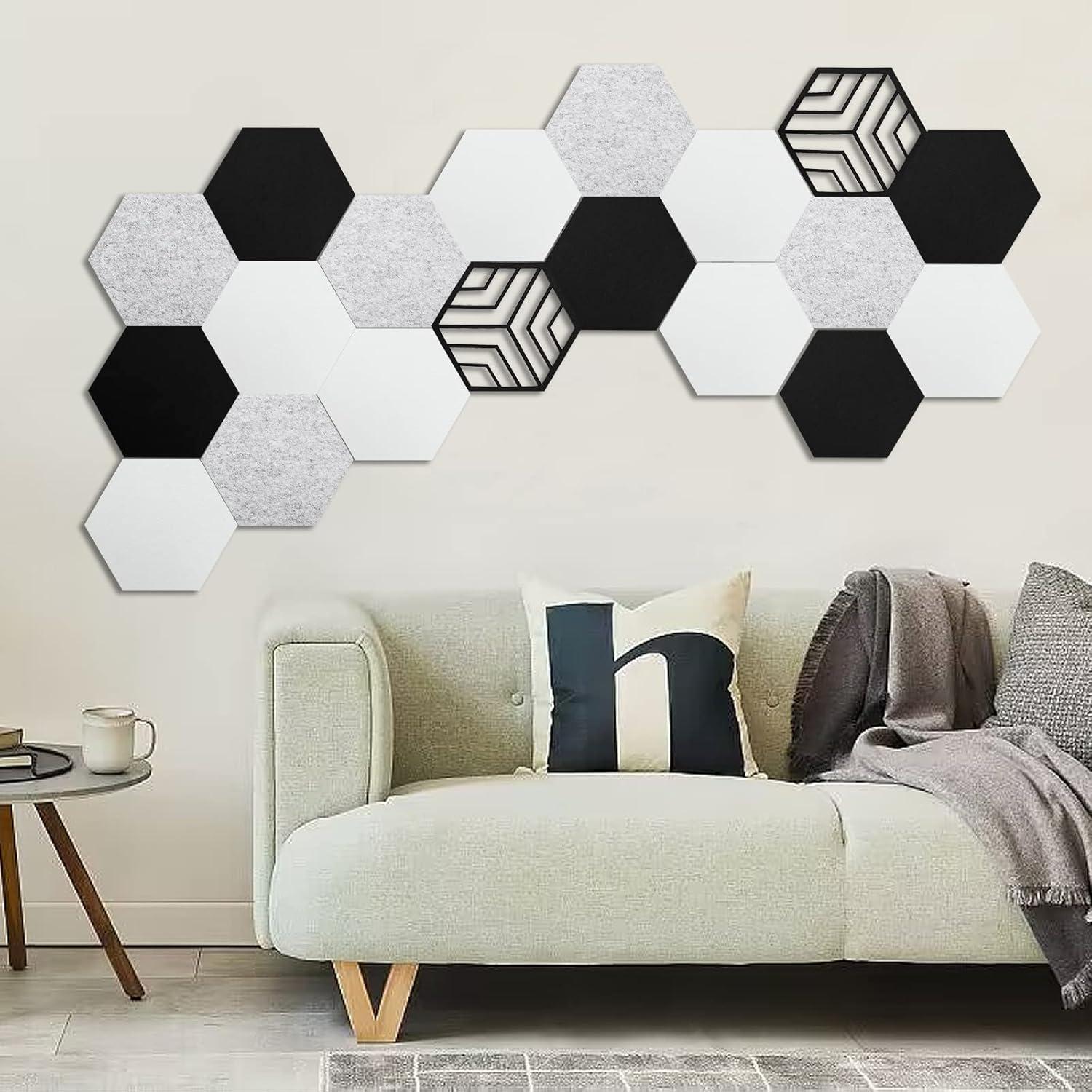 Paquete de 12 Paneles Acústicos Hexagonales Autoadhesivos 35.6x30.5cm