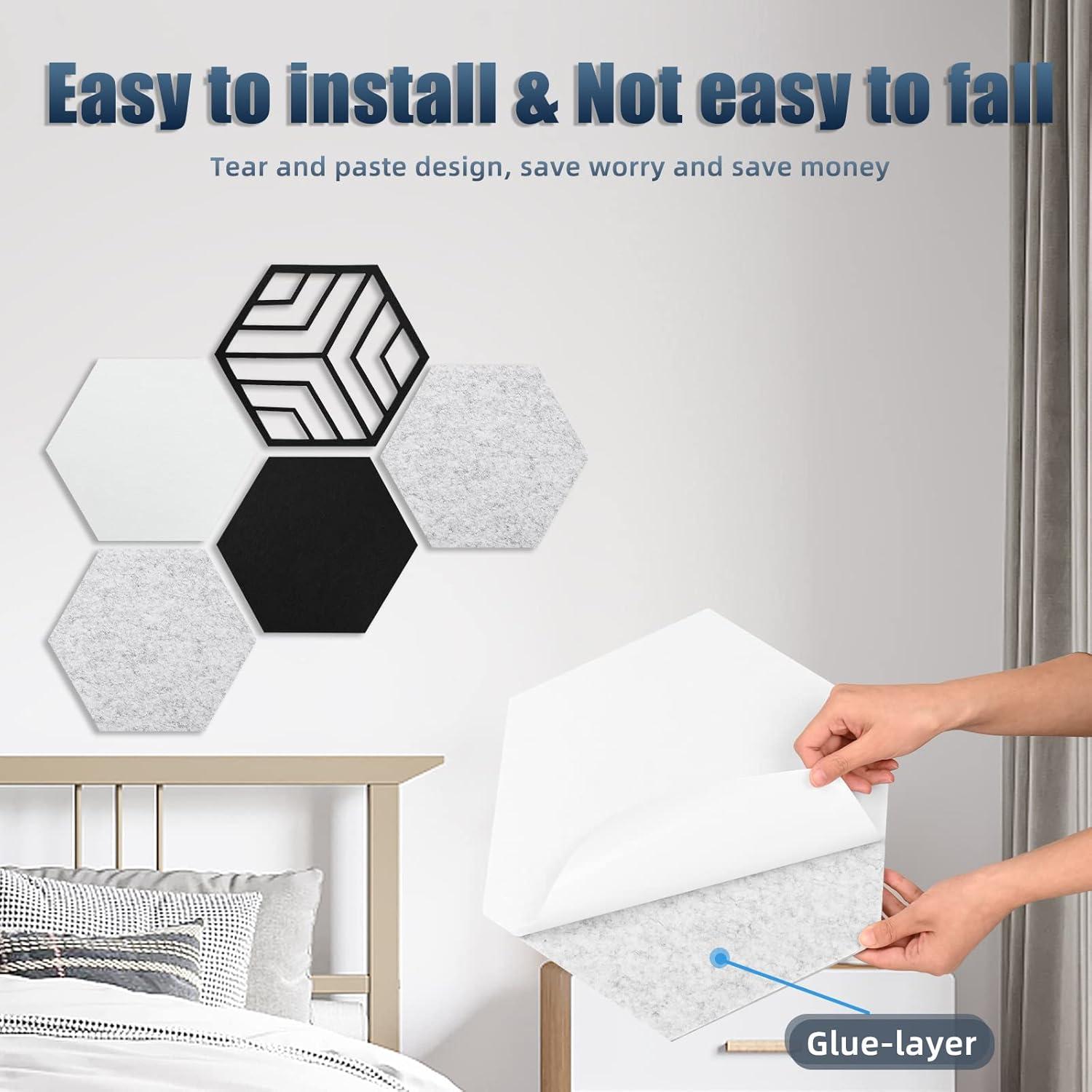 Paquete de 12 Paneles Acústicos Hexagonales Autoadhesivos 35.6x30.5cm