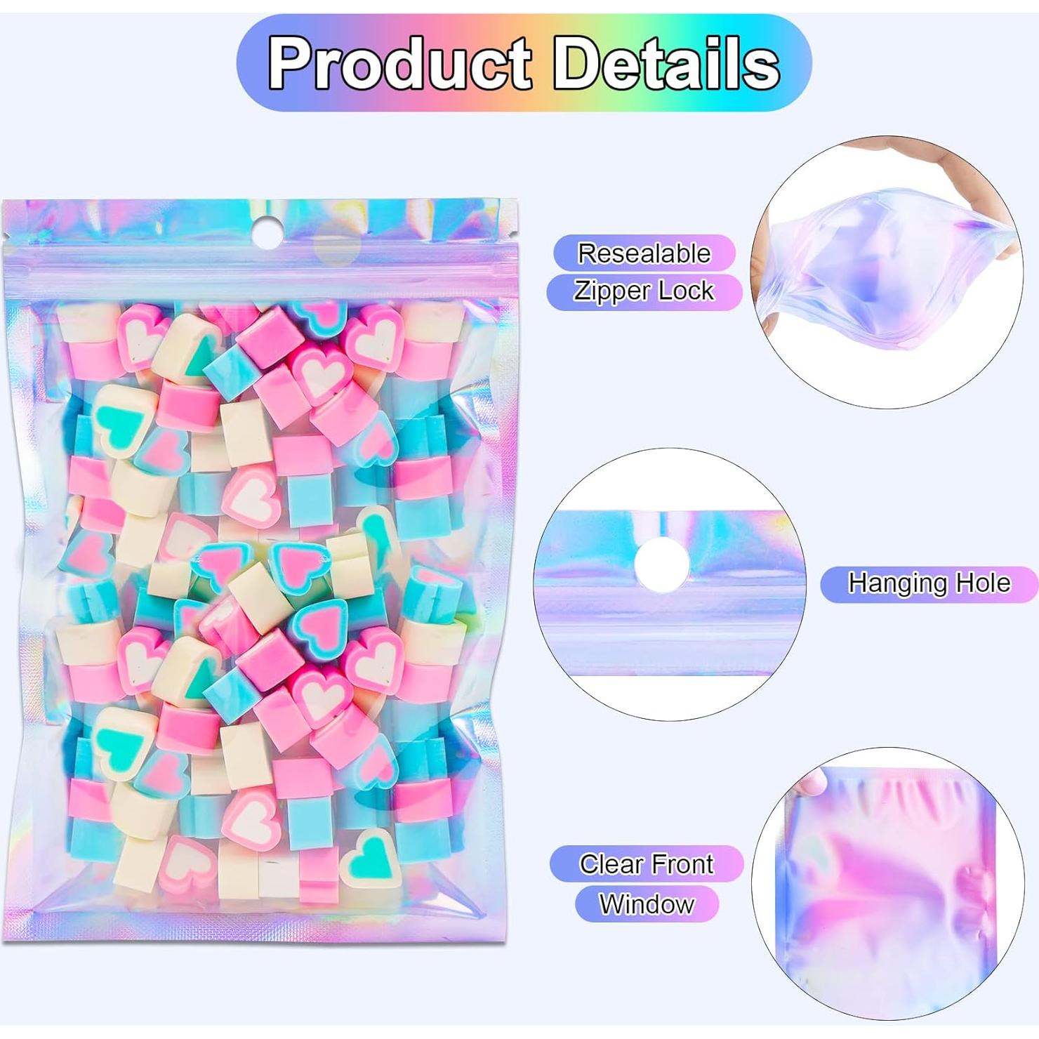 150 Bolsas Holográficas Resellables ANZNKU 7.6x10.2 cm Multicolor