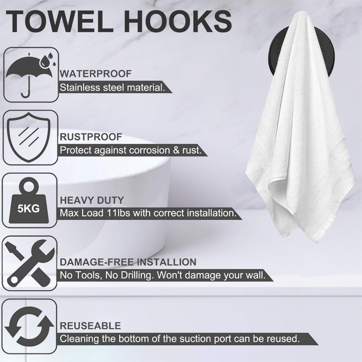 Ganchos de Ventosa Efanr para Ducha y Baño - Acero Inoxidable Negro