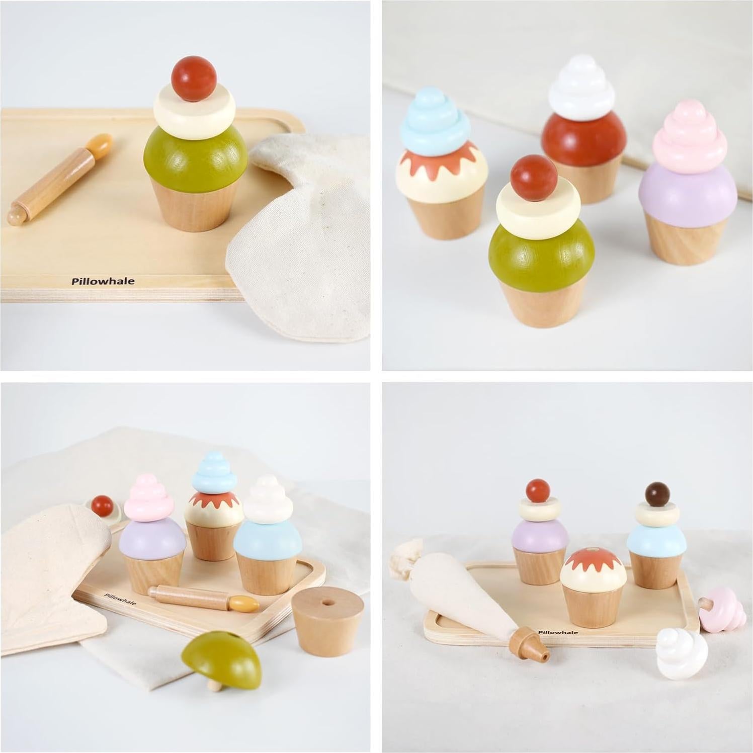 Set de Juguete de Cupcakes de Madera Pillowhale 21 Piezas