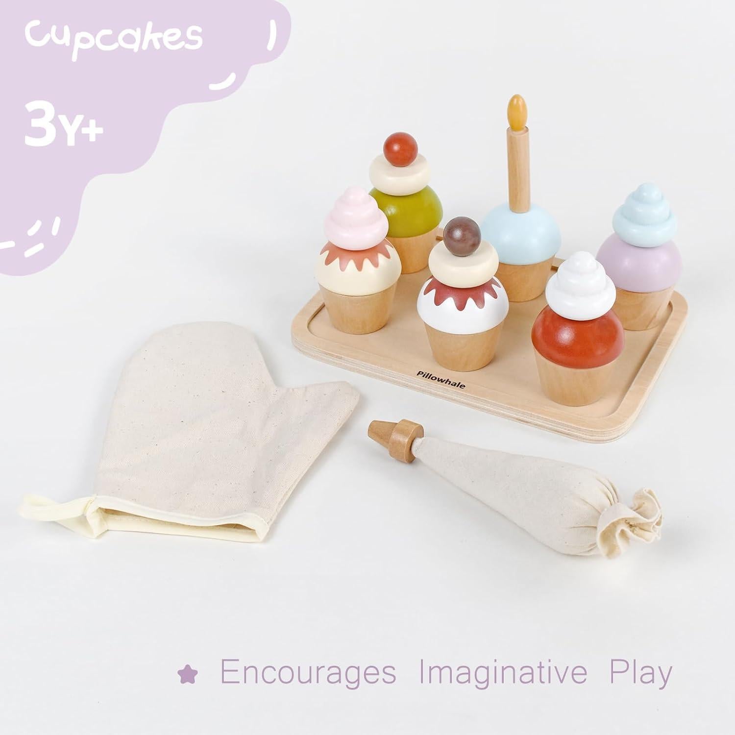 Set de Juguete de Cupcakes de Madera Pillowhale 21 Piezas