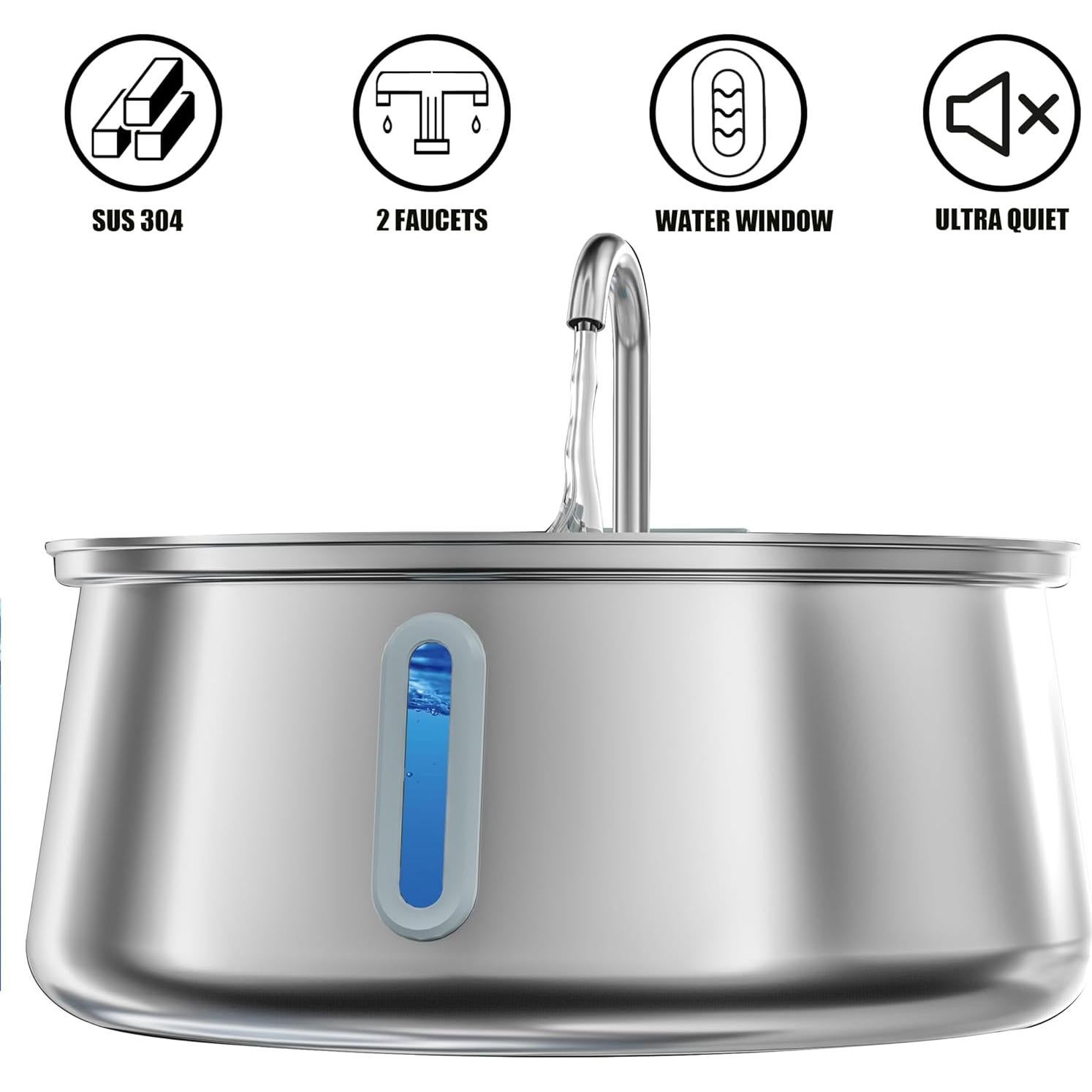 Fuente de Agua para Gatos Homtyler 4L Acero Inoxidable Silenciosa