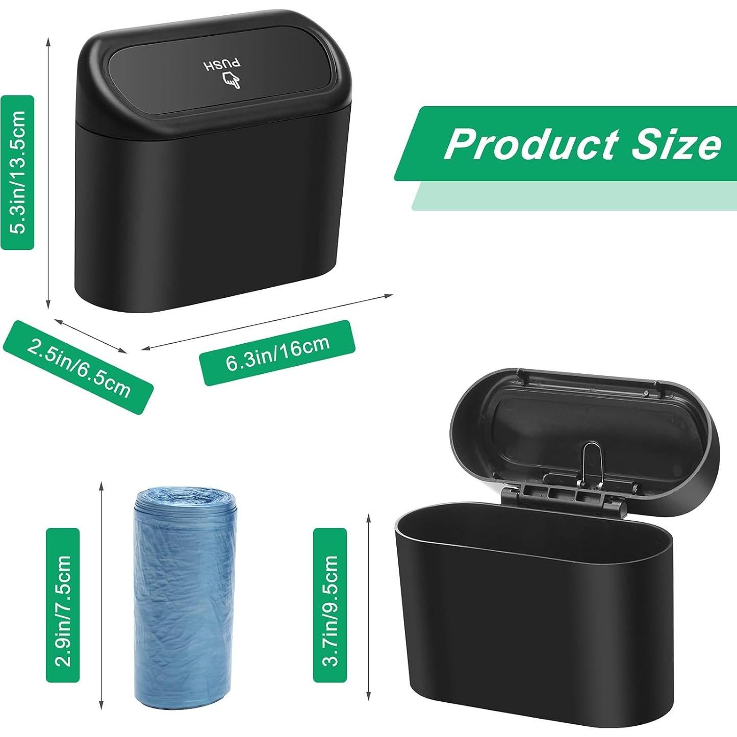 Basurero para Auto AHIER Mini con Tapa y 30 Bolsas, Negro