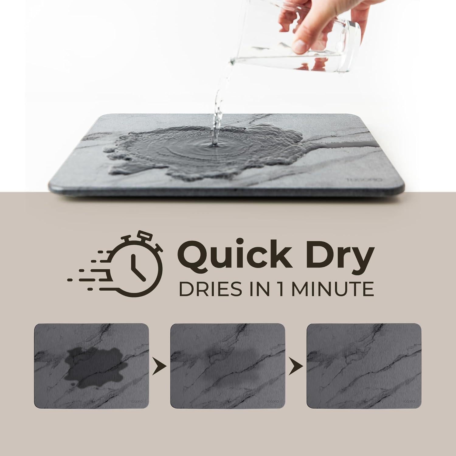 Alfombrilla de Secado de Piedra TOSORO 39.9x5.6cm Mármol Grafito