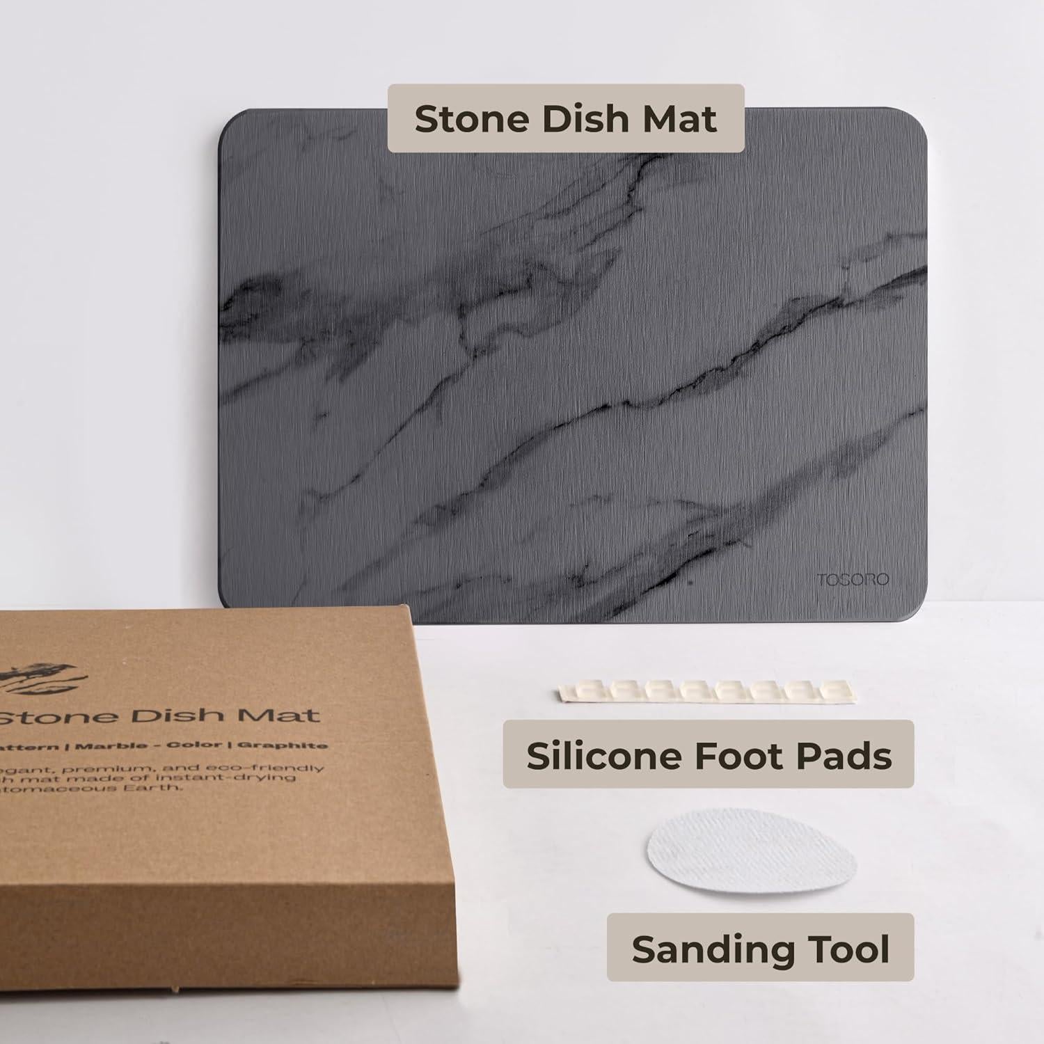 Alfombrilla de Secado de Piedra TOSORO 39.9x5.6cm Mármol Grafito
