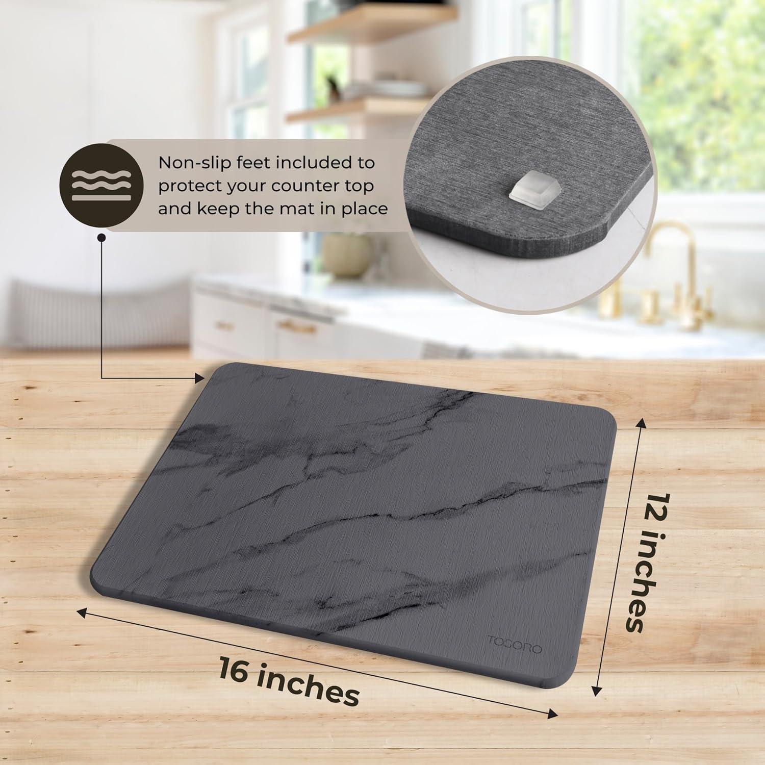 Alfombrilla de Secado de Piedra TOSORO 39.9x5.6cm Mármol Grafito