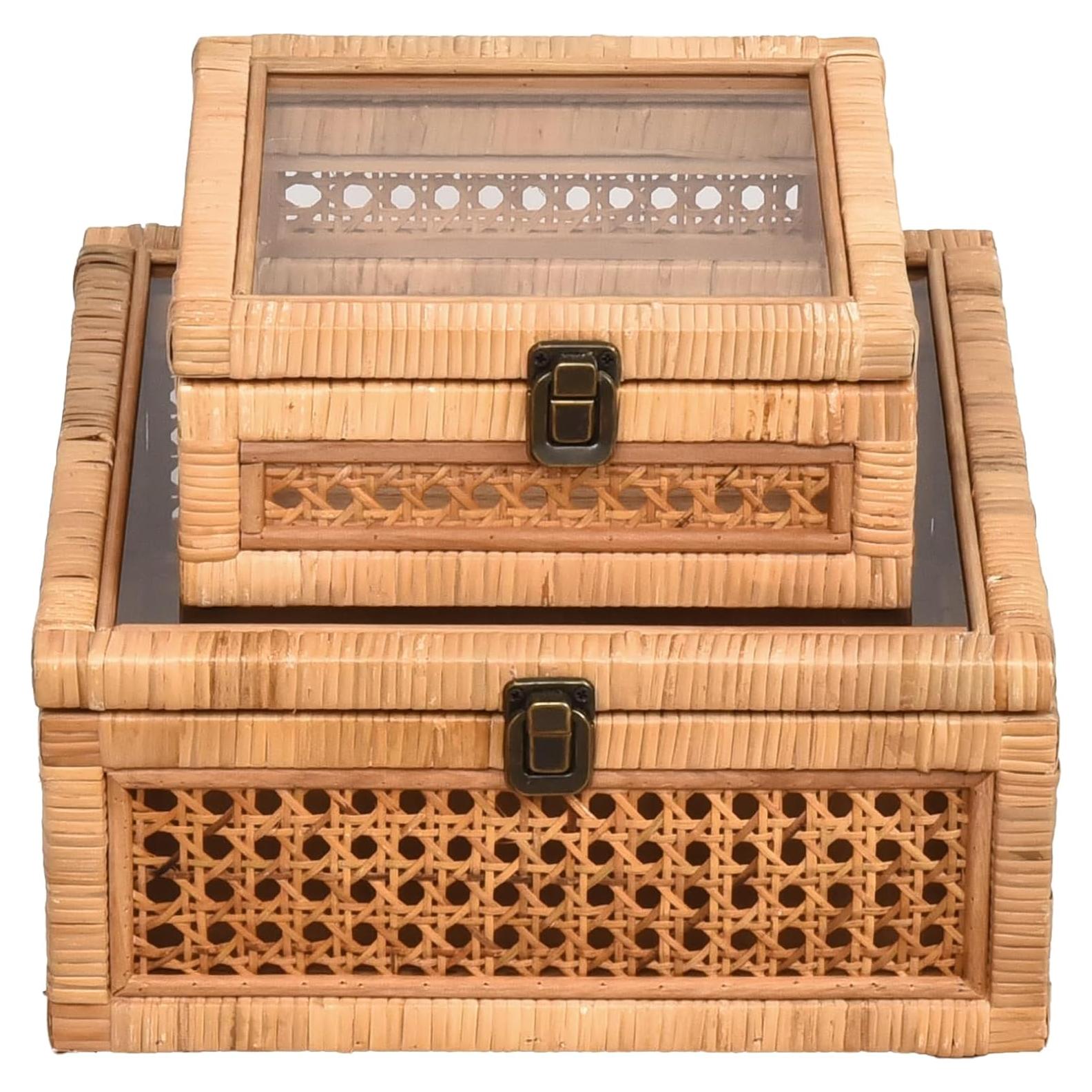 Cajas Apilables de Ratán y Mimbre DECOR4SEASON - Set de 2
