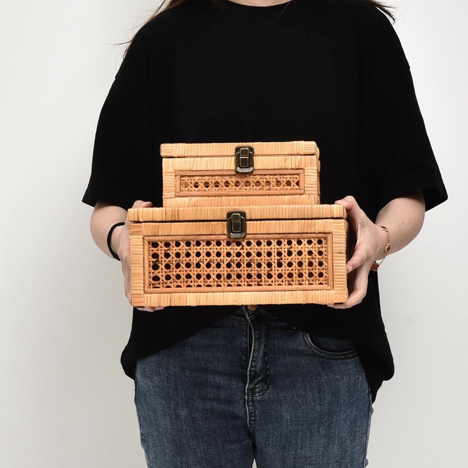 Cajas Apilables de Ratán y Mimbre DECOR4SEASON - Set de 2