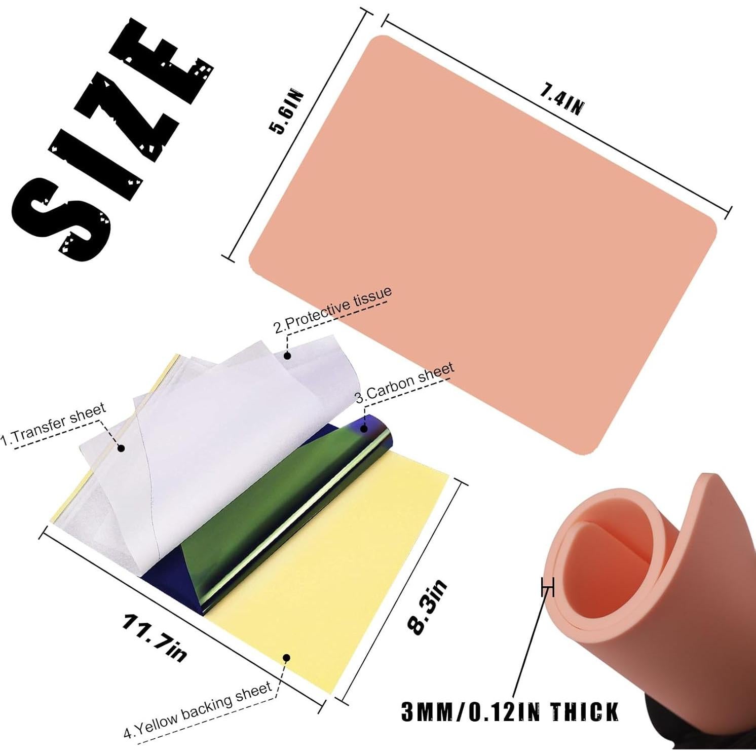 Pieles de práctica de tatuaje CINRA 3mm 8x6" doble cara